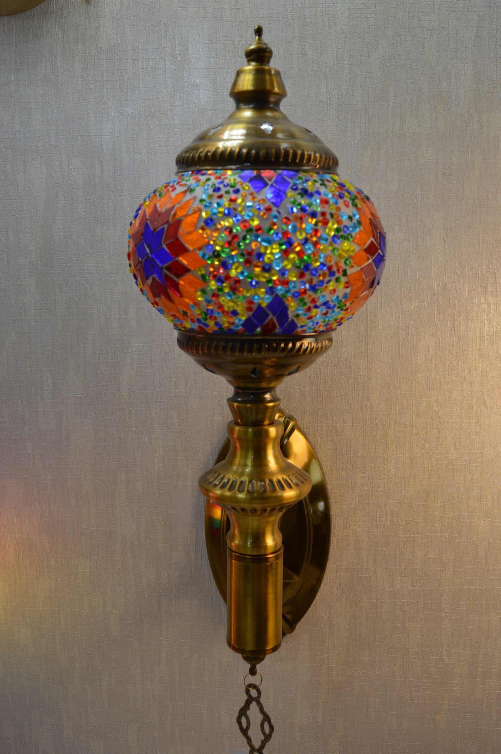 Luxury Turkish Mosaic Wall Lamp – Handcrafted Brass & Multicolor Glass Sconce