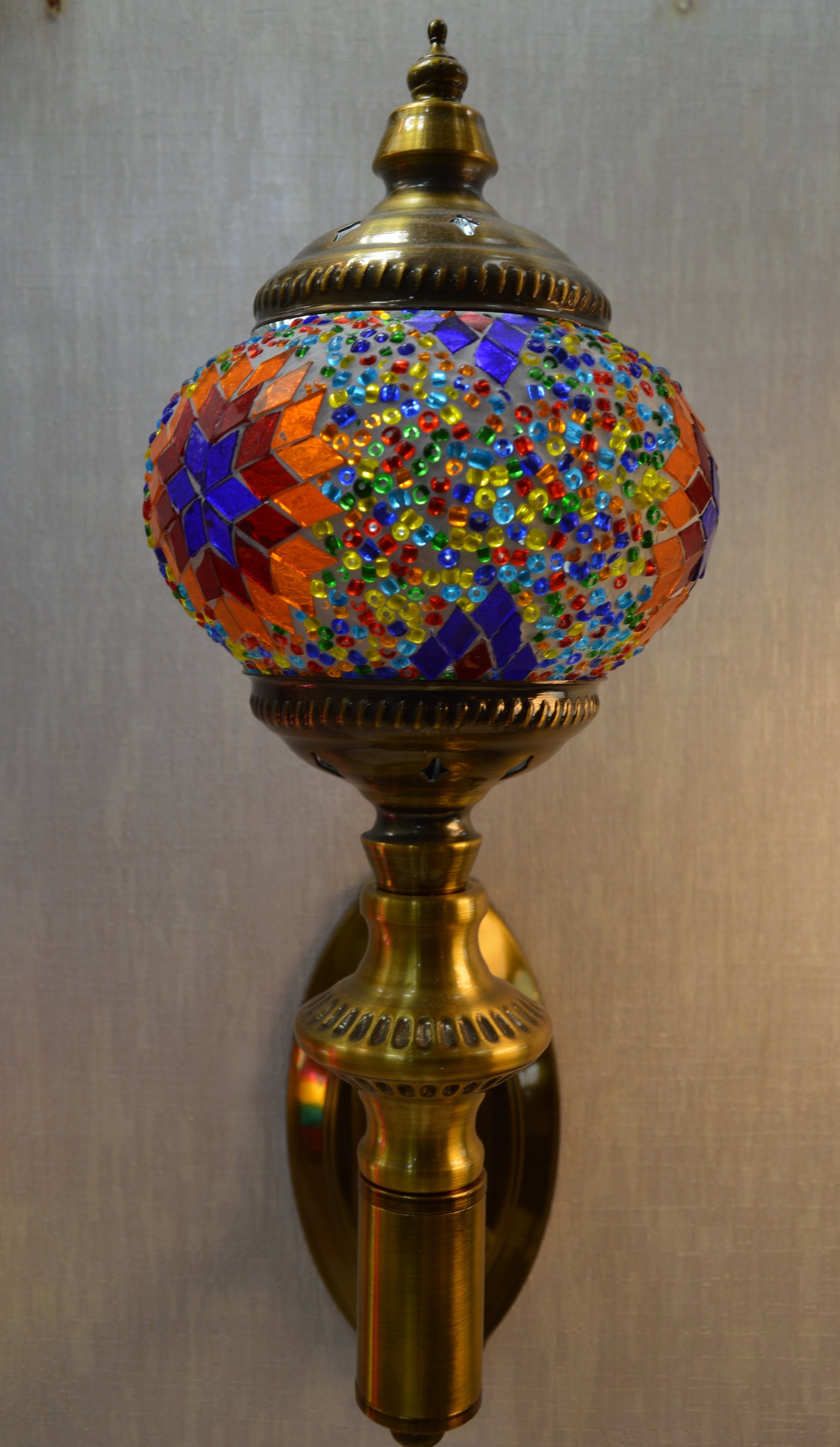 Luxury Turkish Mosaic Wall Lamp – Handcrafted Brass & Multicolor Glass Sconce