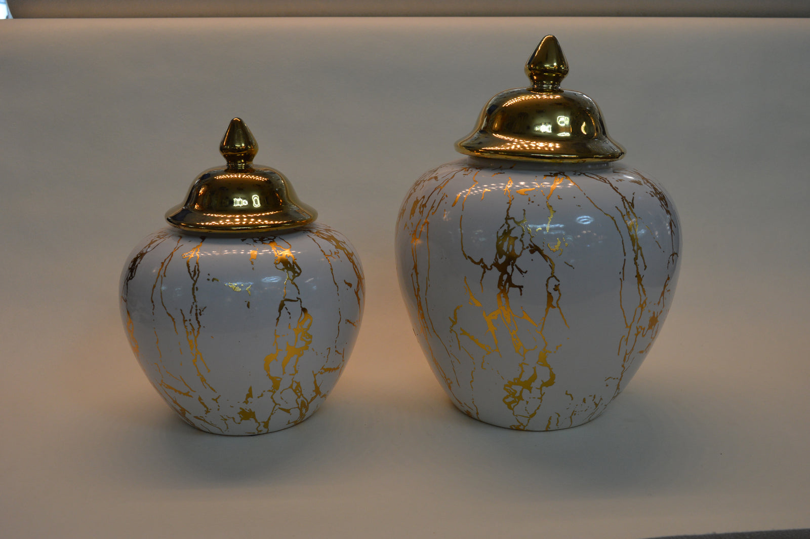 Ceramic Set of 3pcs Ginger/Candy Jars in Silver & Gold Colors