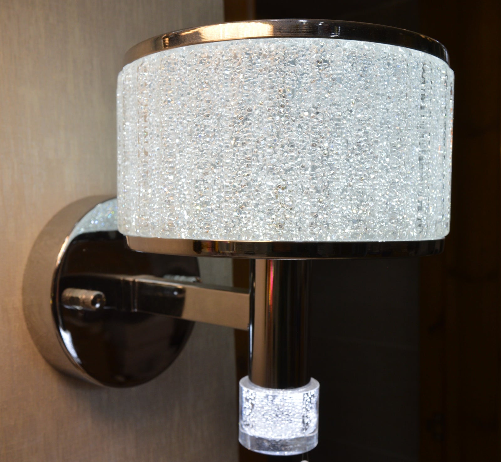 Luxury Crystal Drum LED Wall Light – Modern Chrome Wall Sconce