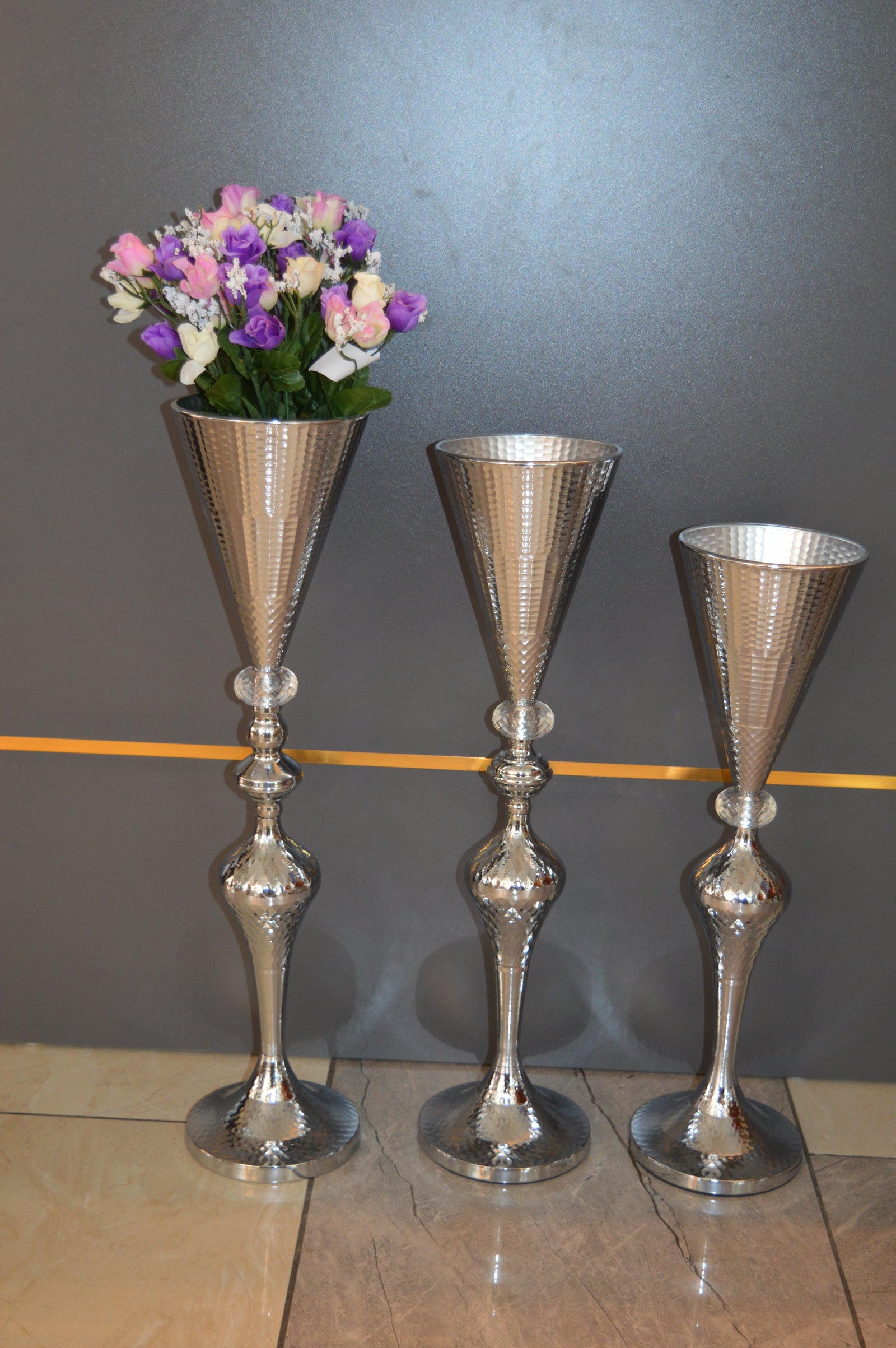 Home Décor Flower Vase in three different sizes in chrome & Gold-9832