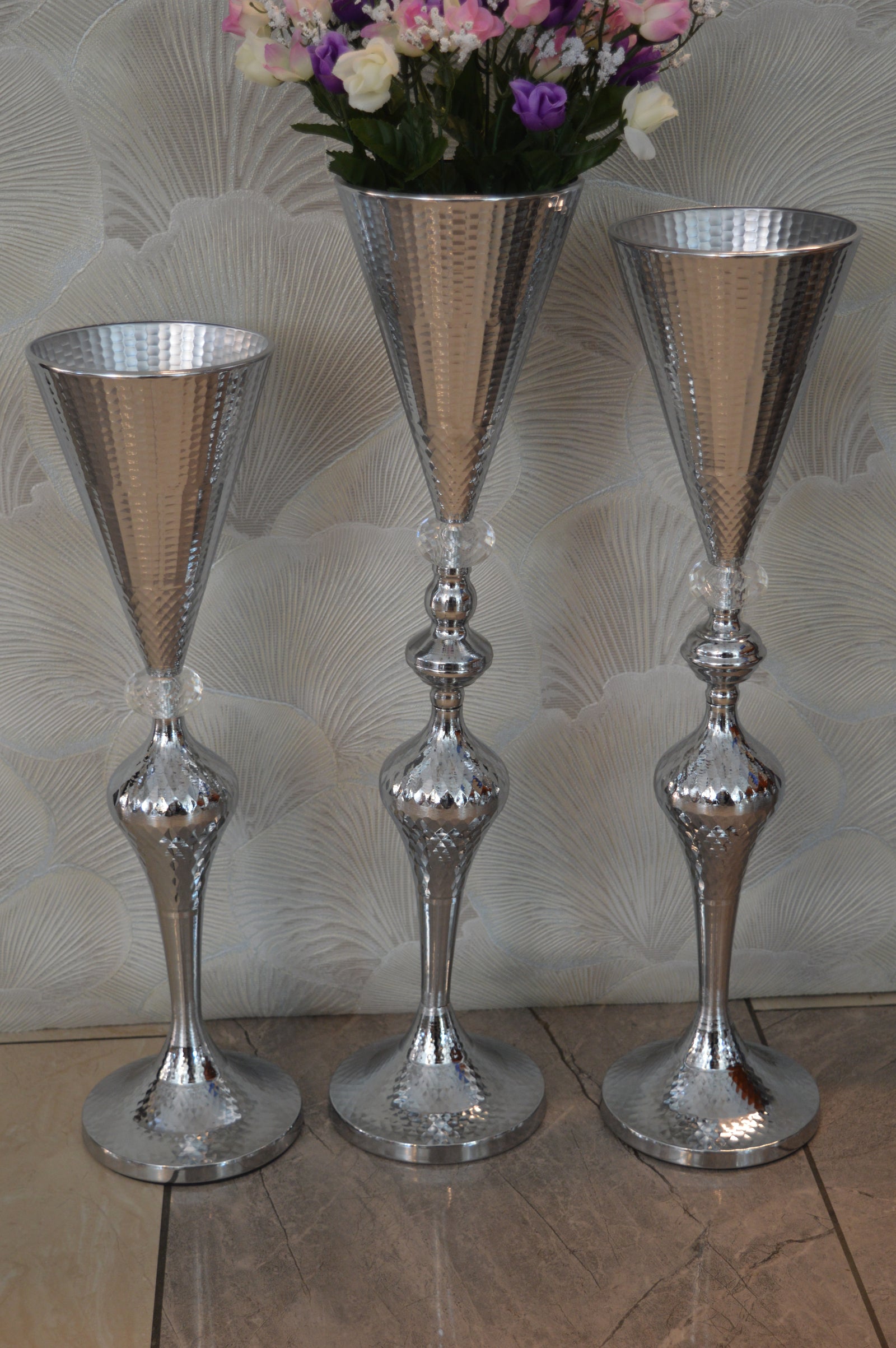 Home Décor Flower Vase in three different sizes in chrome & Gold-9832