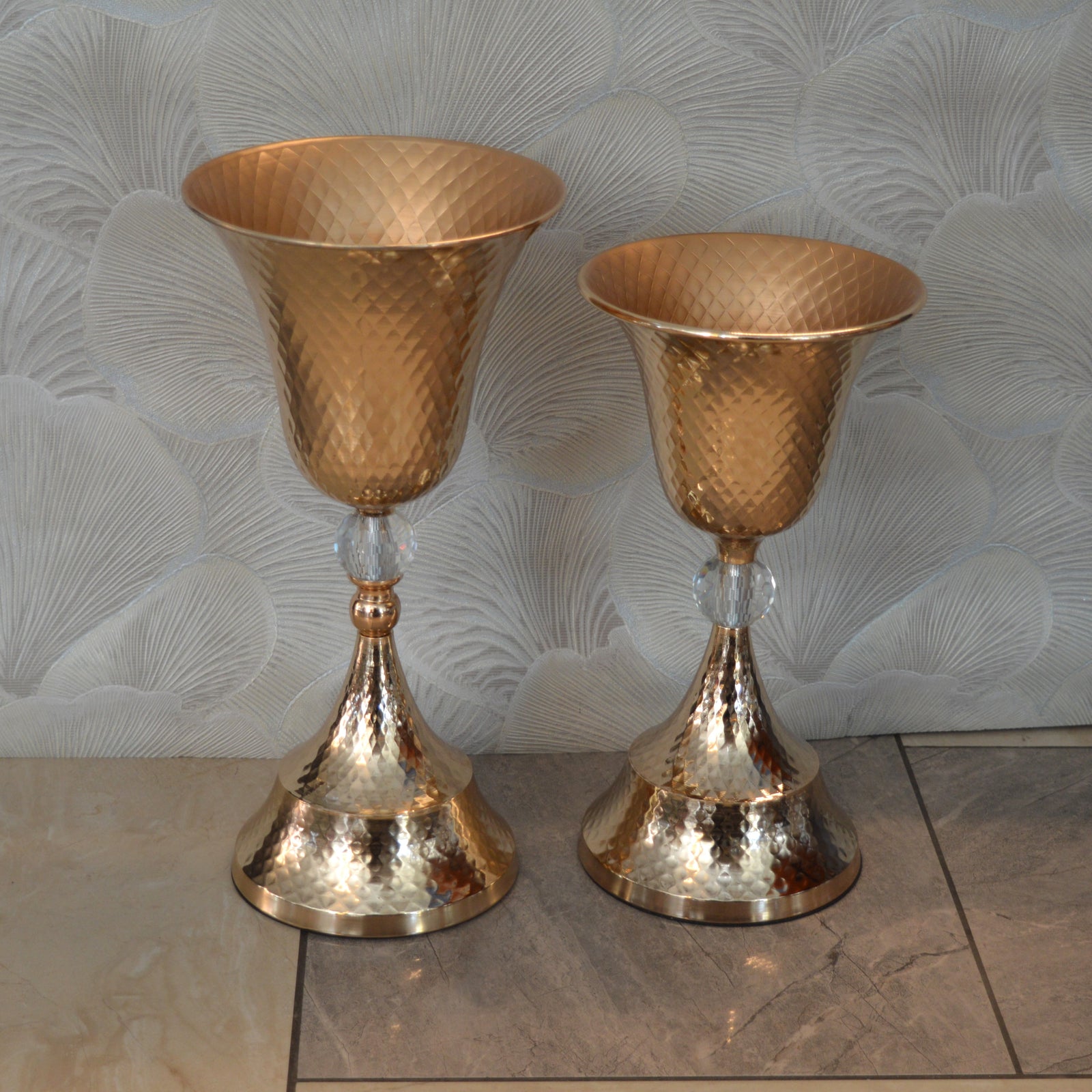 Home Décor Flower Vase in three different sizes in chrome & Gold-9832