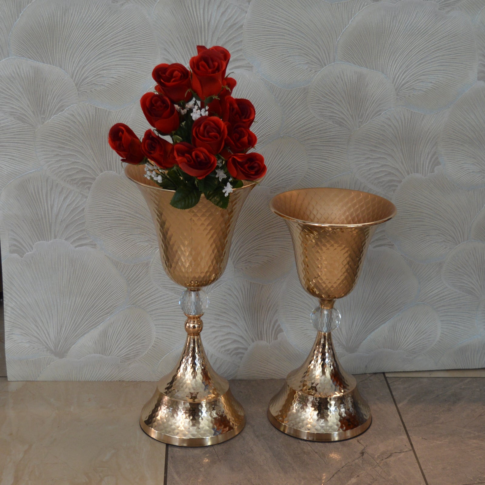 Home Décor Flower Vase in three different sizes in chrome & Gold-9832