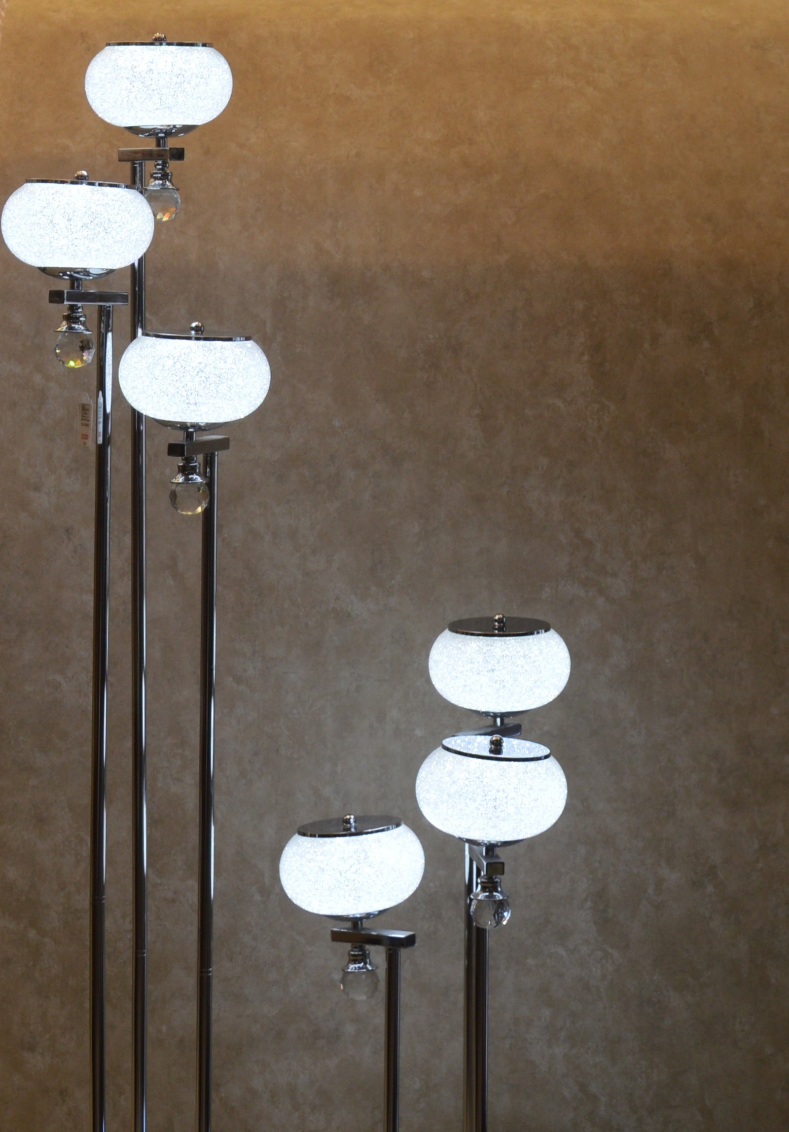 Modern Chrome Multi Globe Floor & Table Lamp Set White Glass Shades