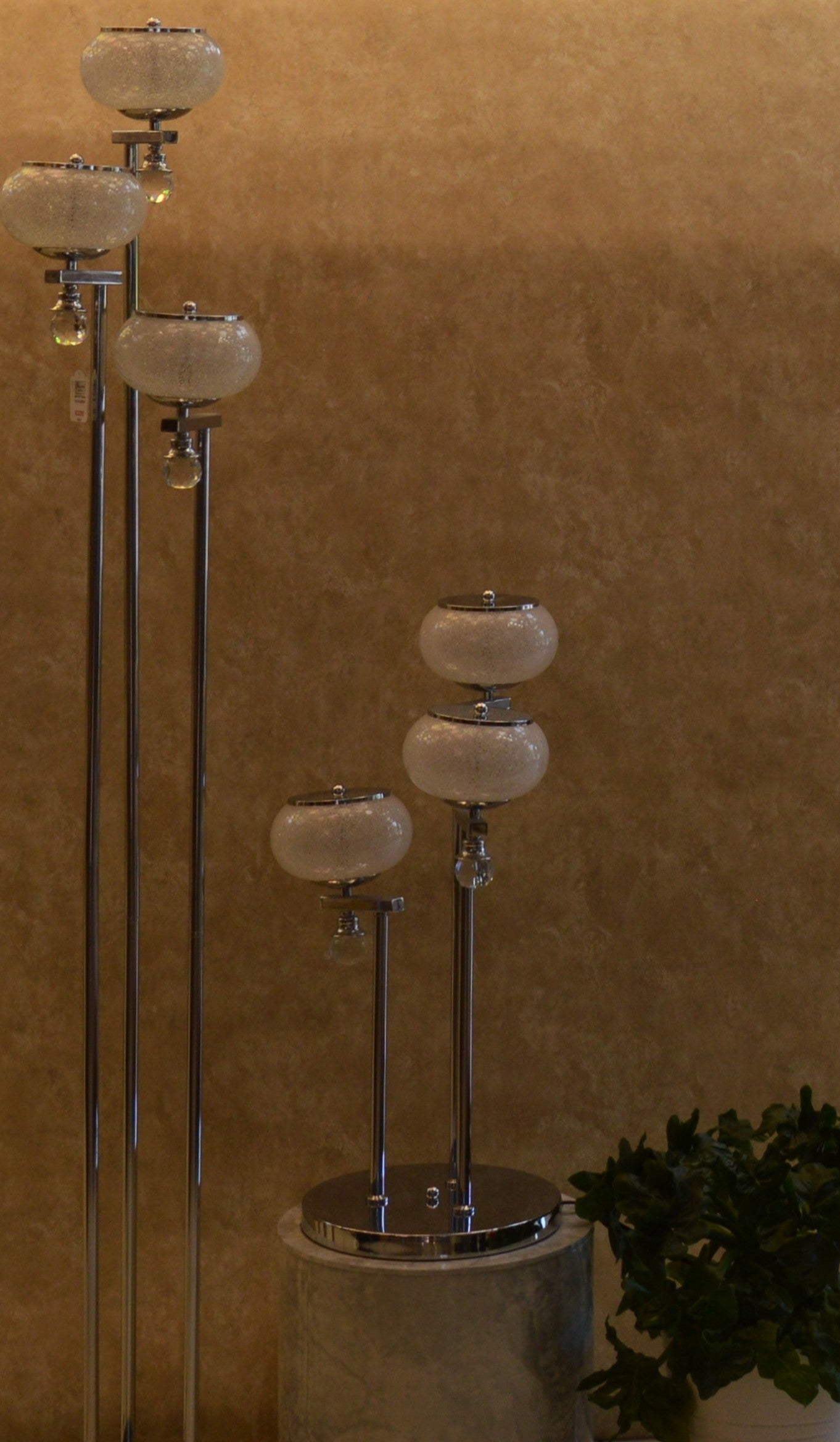 Modern Chrome Multi Globe Floor & Table Lamp Set White Glass Shades