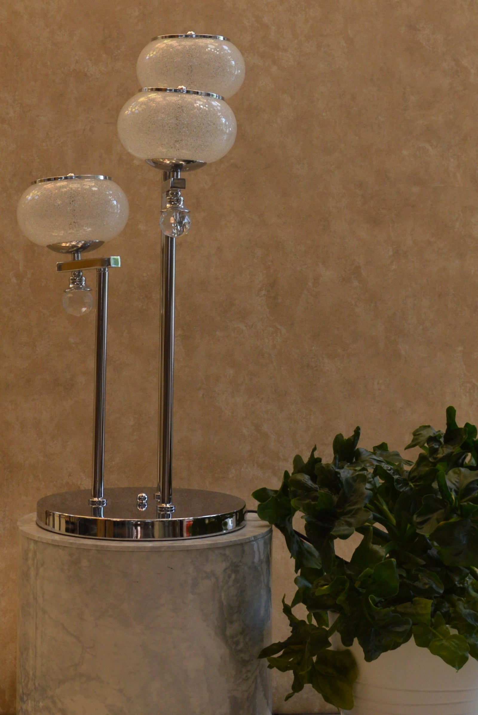 Modern Chrome Multi Globe Floor & Table Lamp Set White Glass Shades