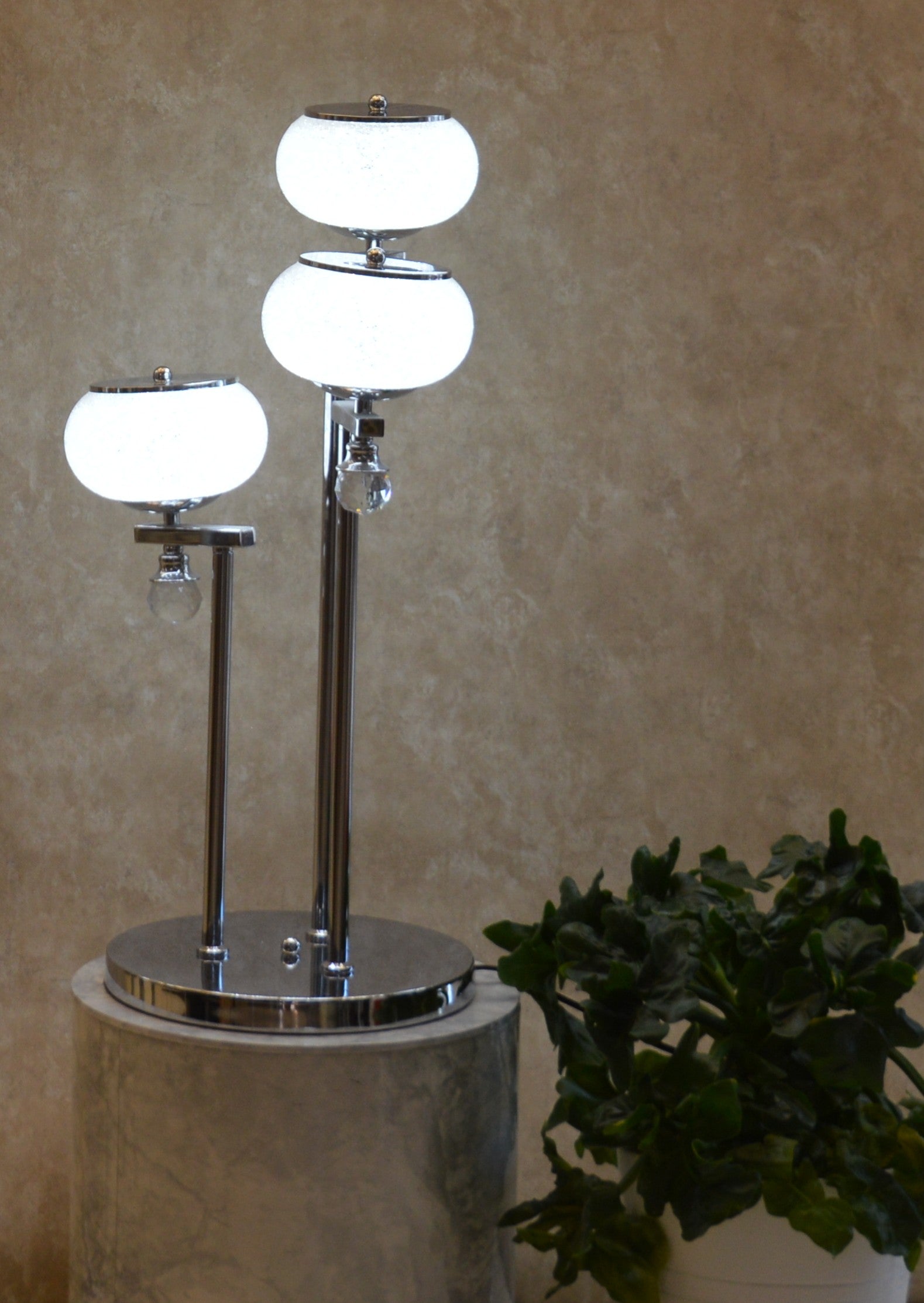 Modern Chrome Multi Globe Floor & Table Lamp Set White Glass Shades