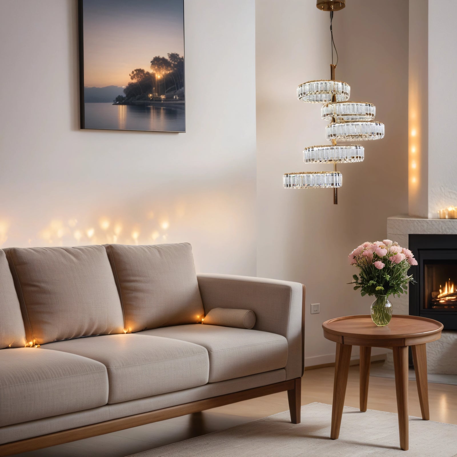 5 Tier Crystal LED Pendant Ceiling Light-color changing & dimmer feature with remote control –Y608-400+600