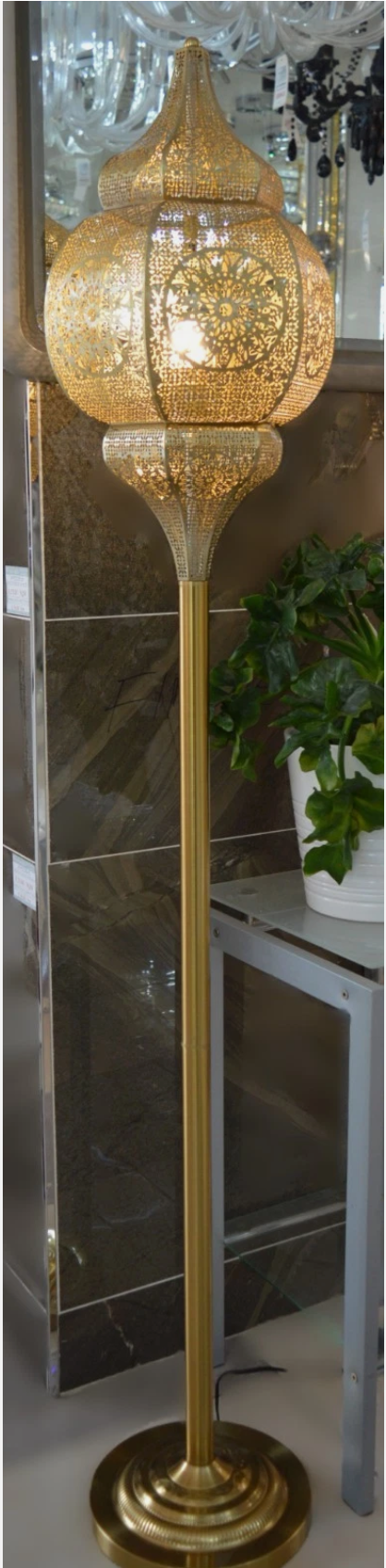 Luxury Turkish Floor Lamp Gold Metal Pierced Shade | Handmade Oriental Light
