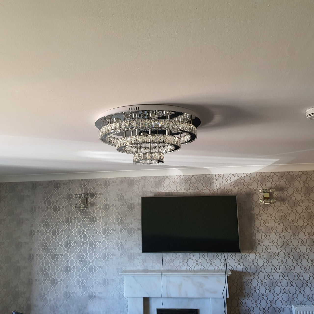 Round circular mirrored frame crystallic colour changing LED ceiling light [9010-800,650,450,350)