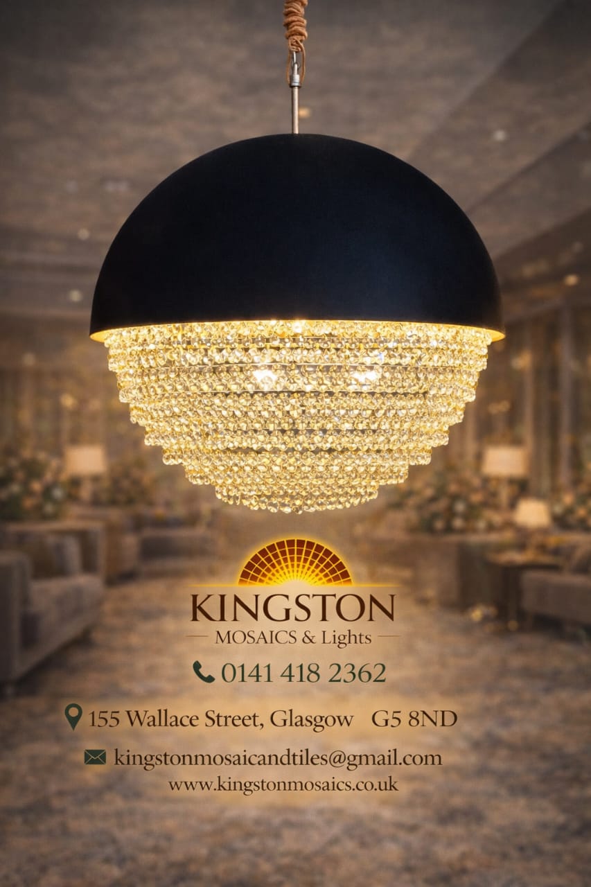Luxury Black Crystal Dome Pendant Light – Modern LED Chandelier