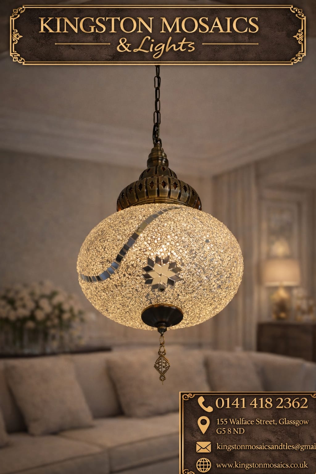 Luxury Turkish Mosaic Glass Pendant Ceiling Light – Handmade Hanging Lamp