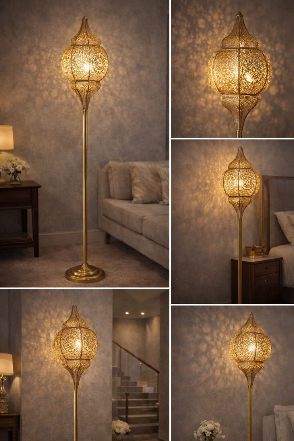 Luxury Turkish Floor Lamp Gold Metal Pierced Shade | Handmade Oriental Light