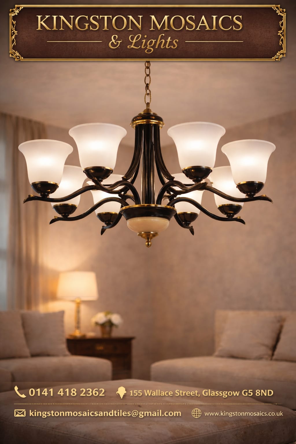 Luxury Black & Gold 5-Light Chandelier Ceiling Light
