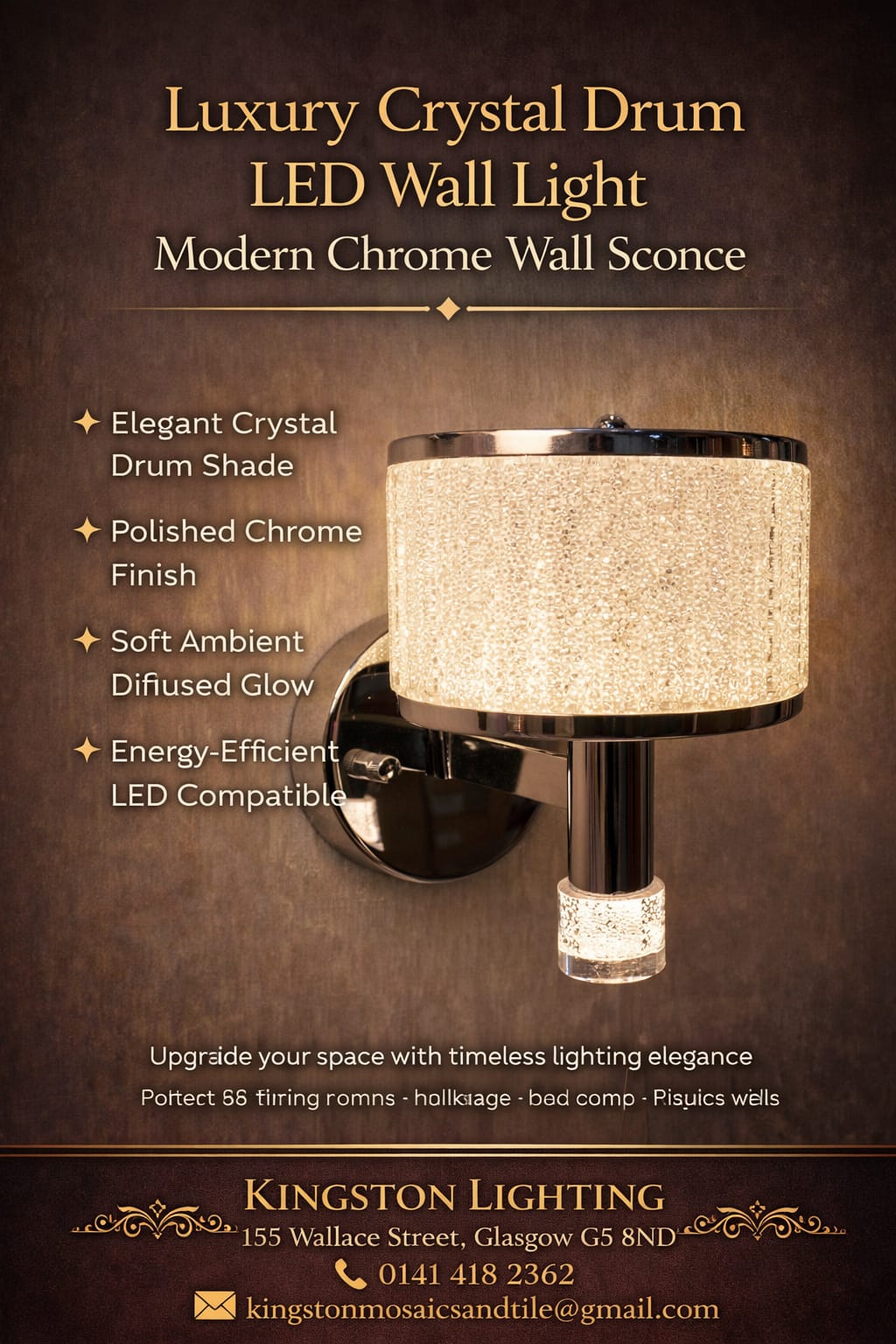 Luxury Crystal Drum LED Wall Light – Modern Chrome Wall Sconce