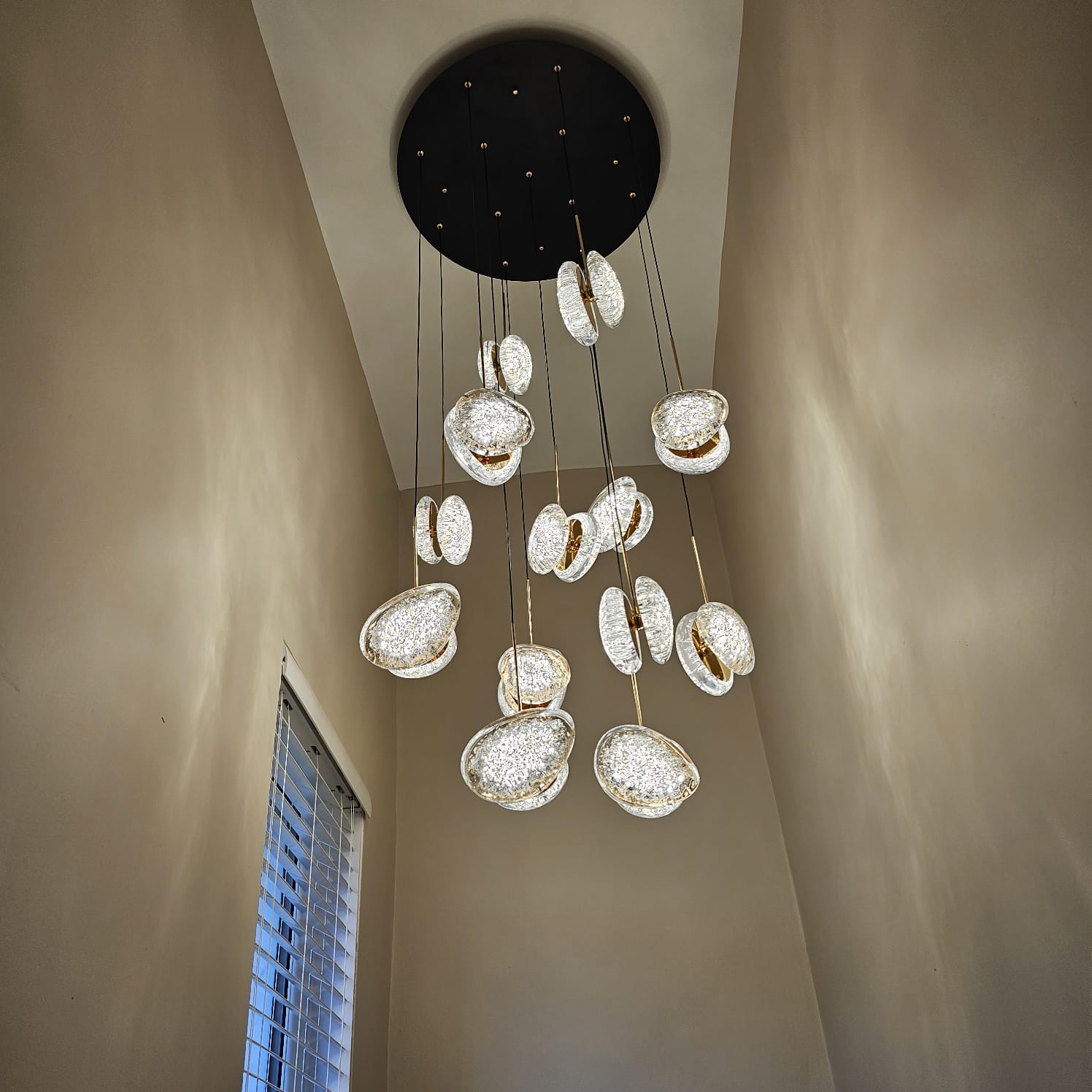 Modern Crystal Design Black and Gold Color Hanging LED Chandelier/Ceiling Light with Color Changing Dimmable+Remote control-2325