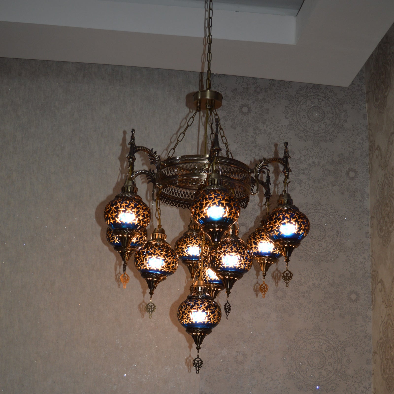 Luxury Turkish Mosaic Chandelier – Antique Brass Hanging Ceiling