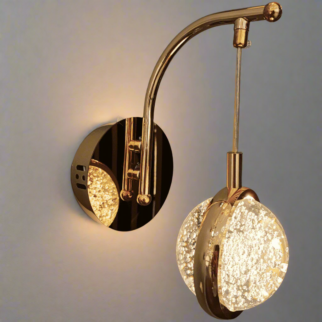 Wall Lights with Hanging Glass LED Shade – available in Gold & Chrome-2317