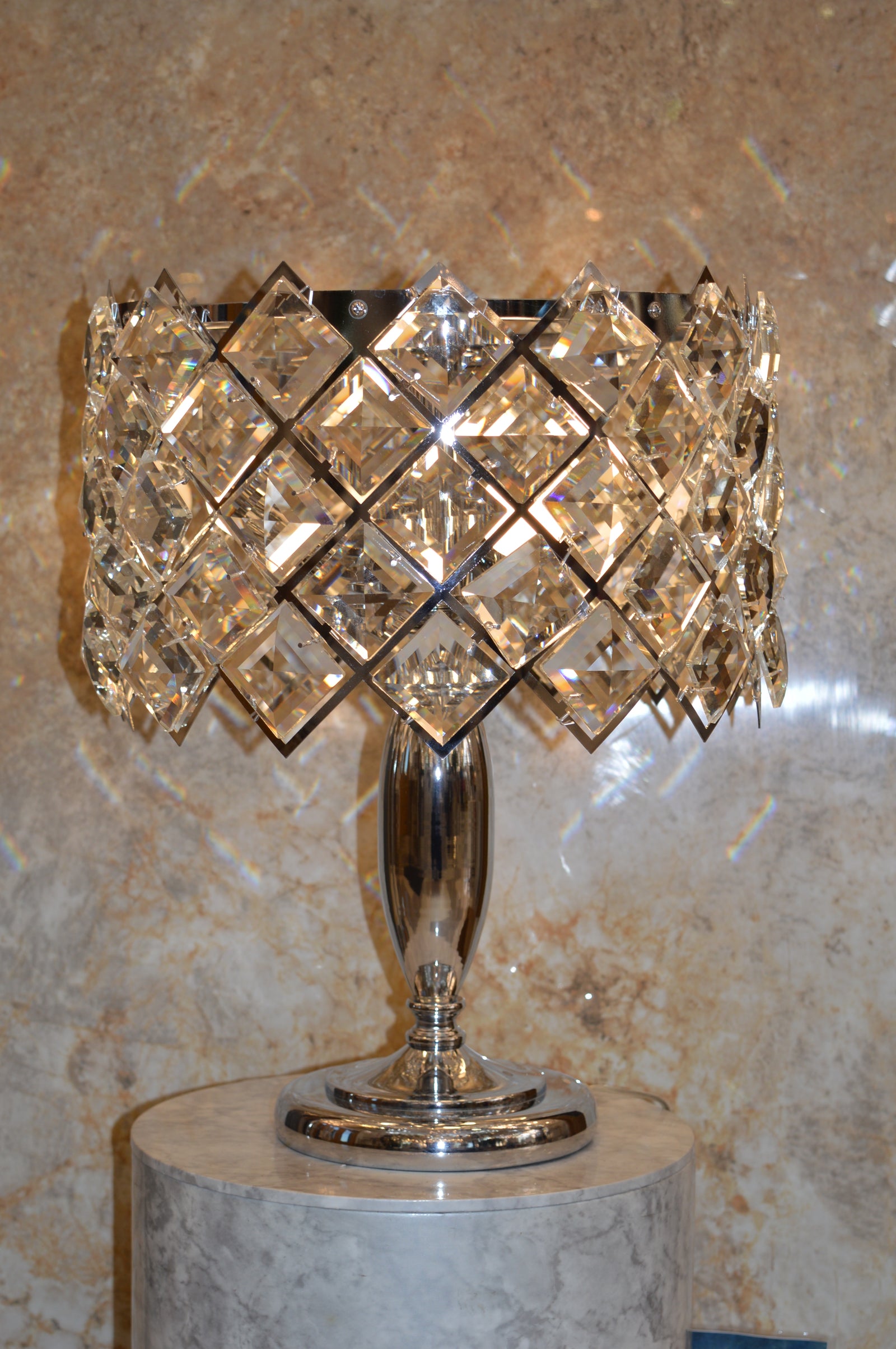 Luxury Crystal Table Lamp with Polished Chrome Base