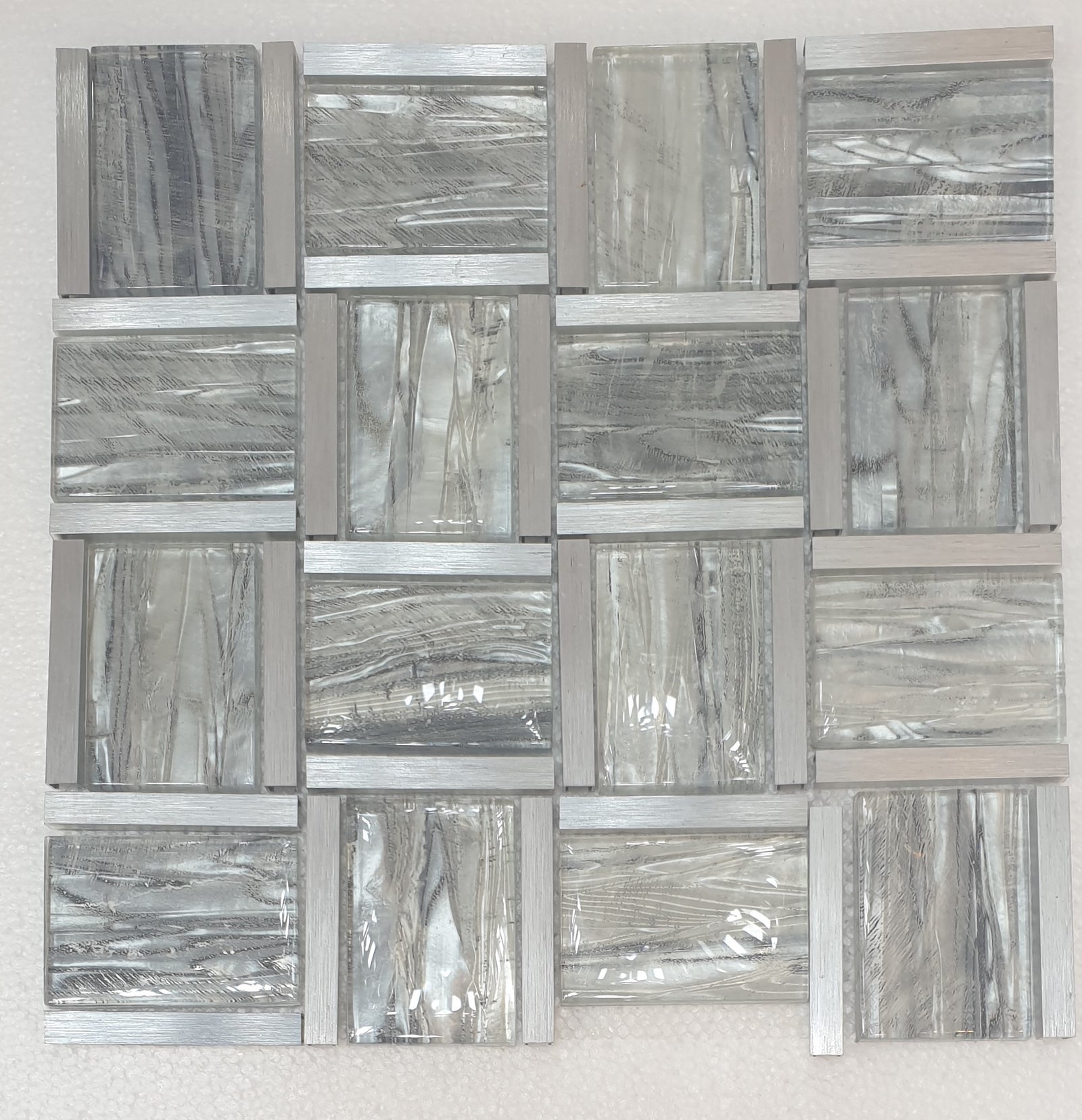 Dark Grey and Light Grey Metal Glass Mosaic Tiles-300*300*8mm-11sheets-1m2-BAW09