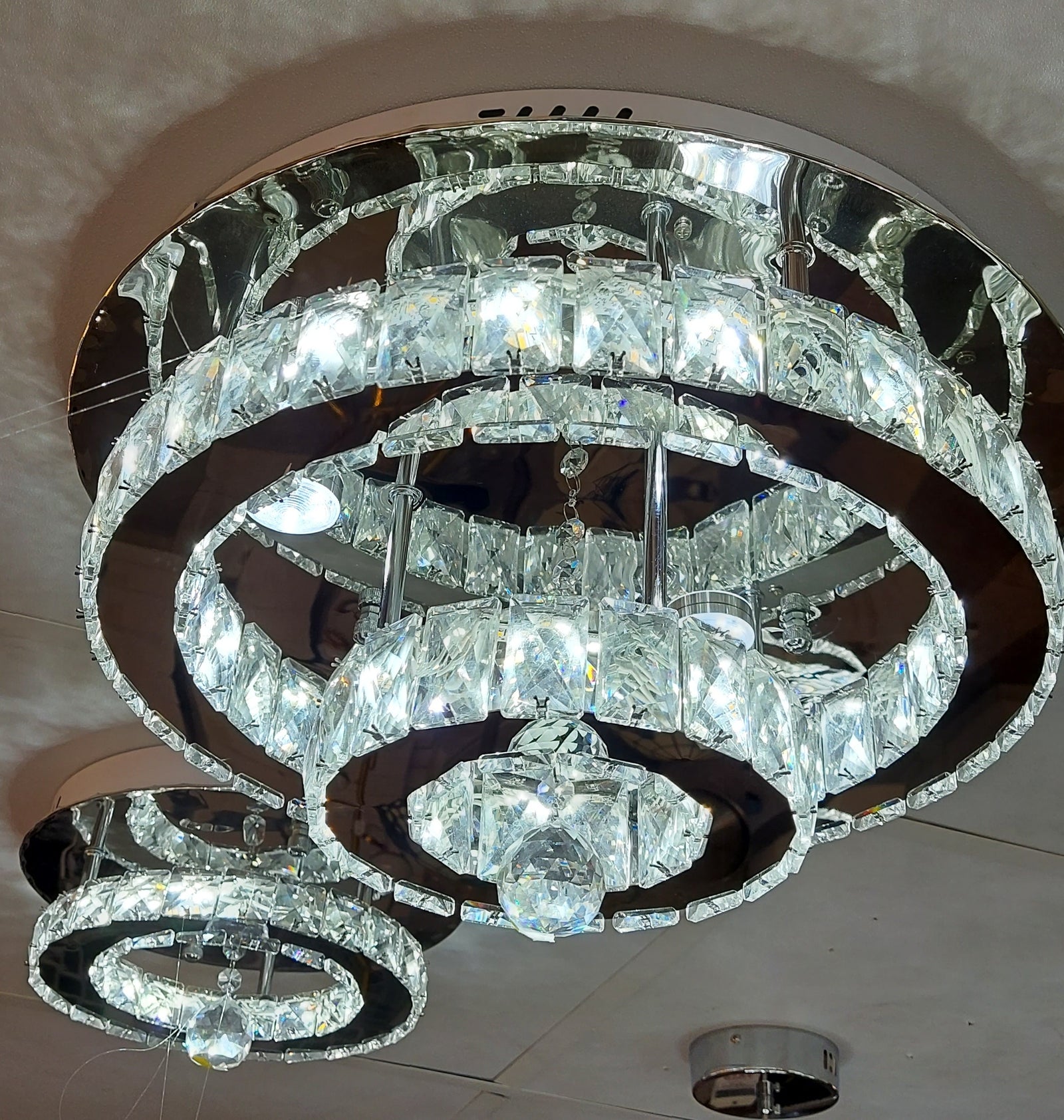 Round circular mirrored frame crystallic colour changing LED ceiling light [9010-800,650,450,350)