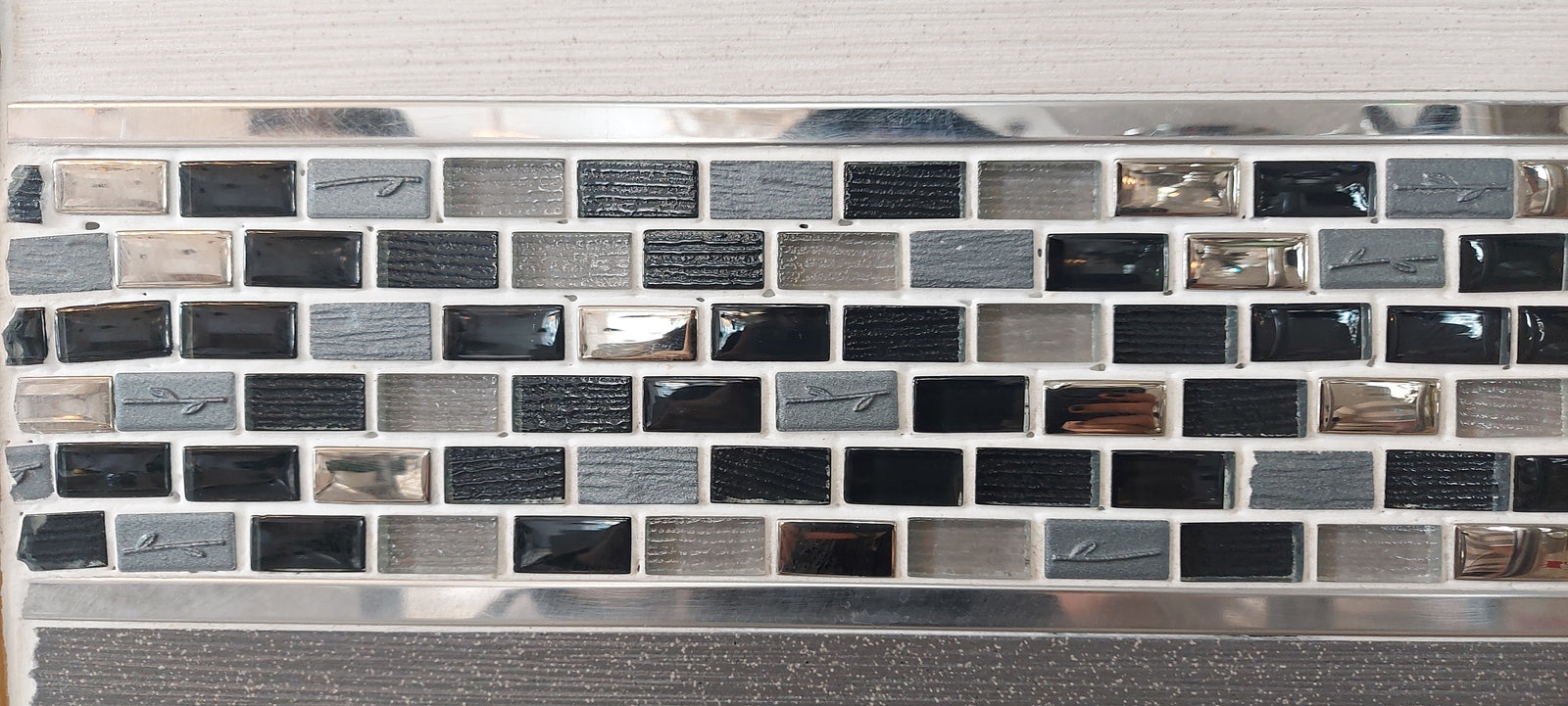 Grey, Black & Golden Glass Mosaic Tile