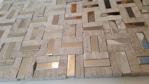 Beige Mirror Stone Mosaic Tiles-300*300*8mm-11sheets-1m2-Code: MS18