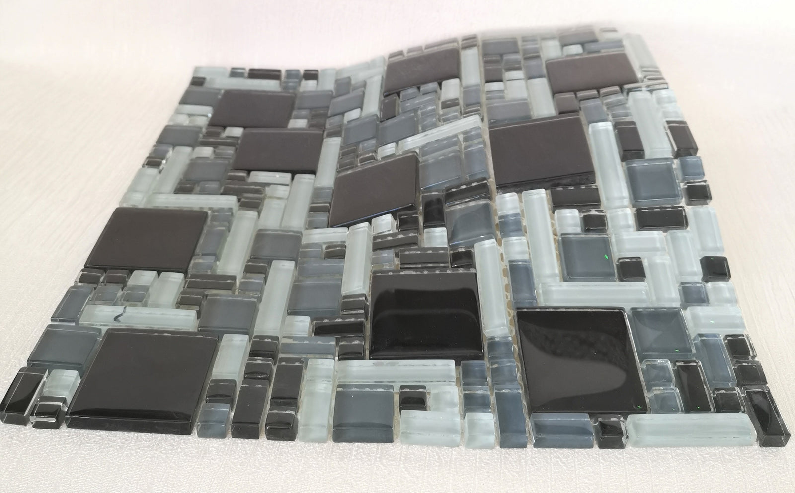 Black, Grey & Light Olive Green Geometric Glass Mosaic Tile-300*300*8mm-11sheets-1m2-Code: 8WYG-06_1