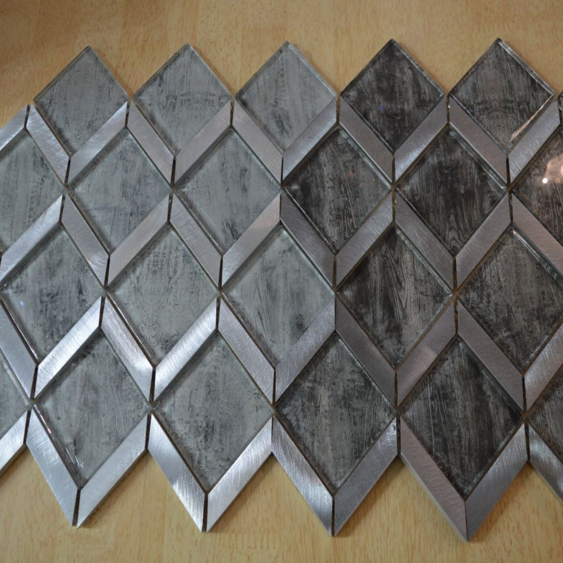Light Grey Rhombus Mosaic Tile-330 x 255 x 8 mm-12sheets-1m2-RE-GL01