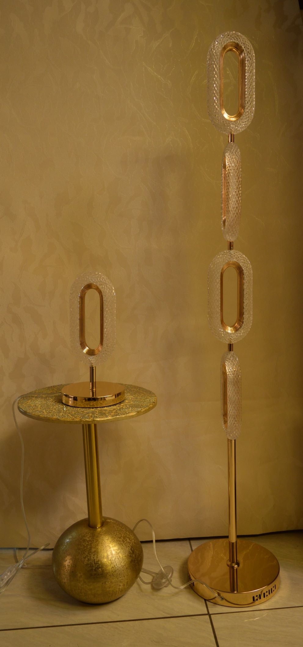 Crystallic Oval Shape Beautiful Warm LED Wall Lights with matching Free Standing Lamps & table lamps -MB2179Chrome & Gold