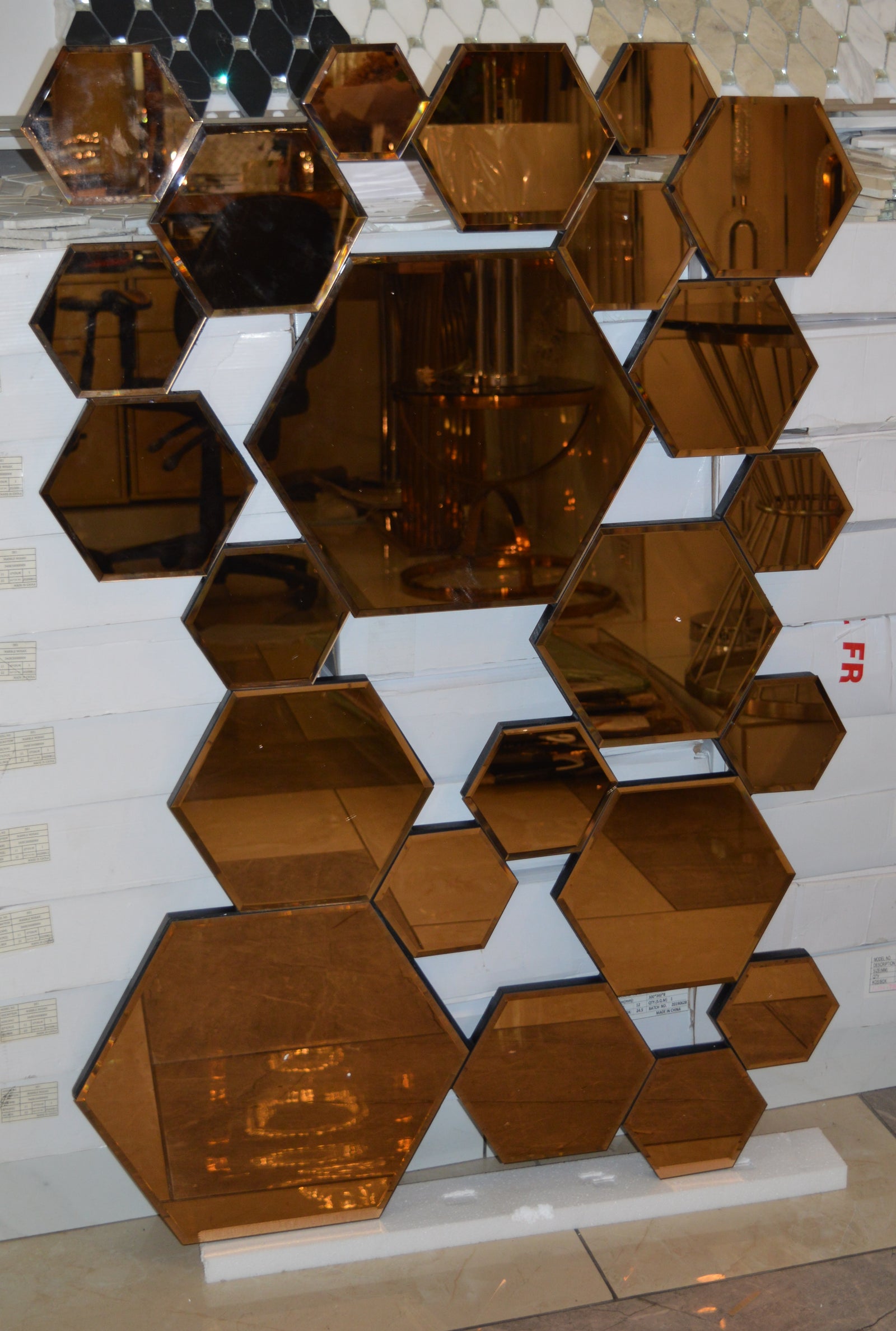 Hexagonal Rosegold and Silver Modern Designer Mirror for Home Decor| Decorative Mirror -120*80cm