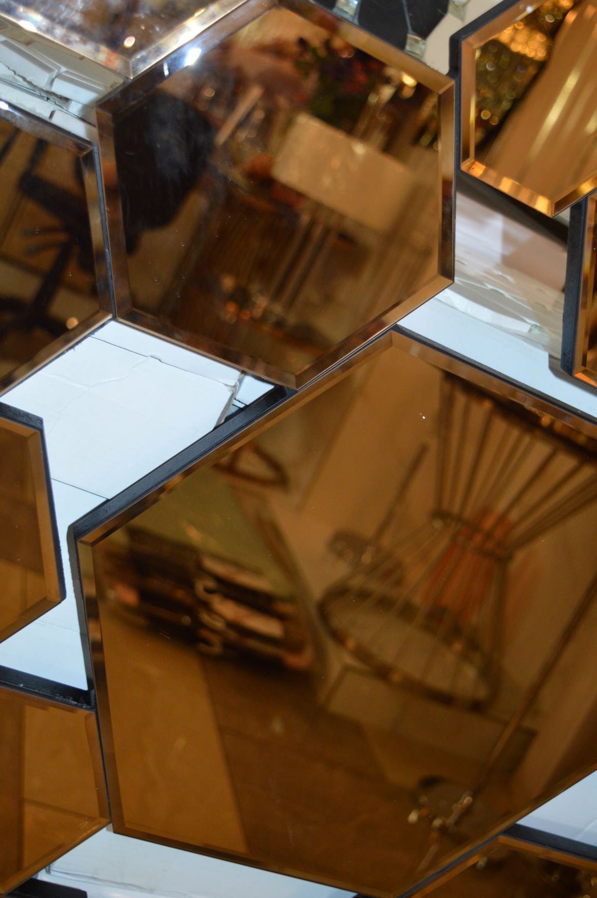 Hexagonal Rosegold and Silver Modern Designer Mirror for Home Decor| Decorative Mirror -120*80cm