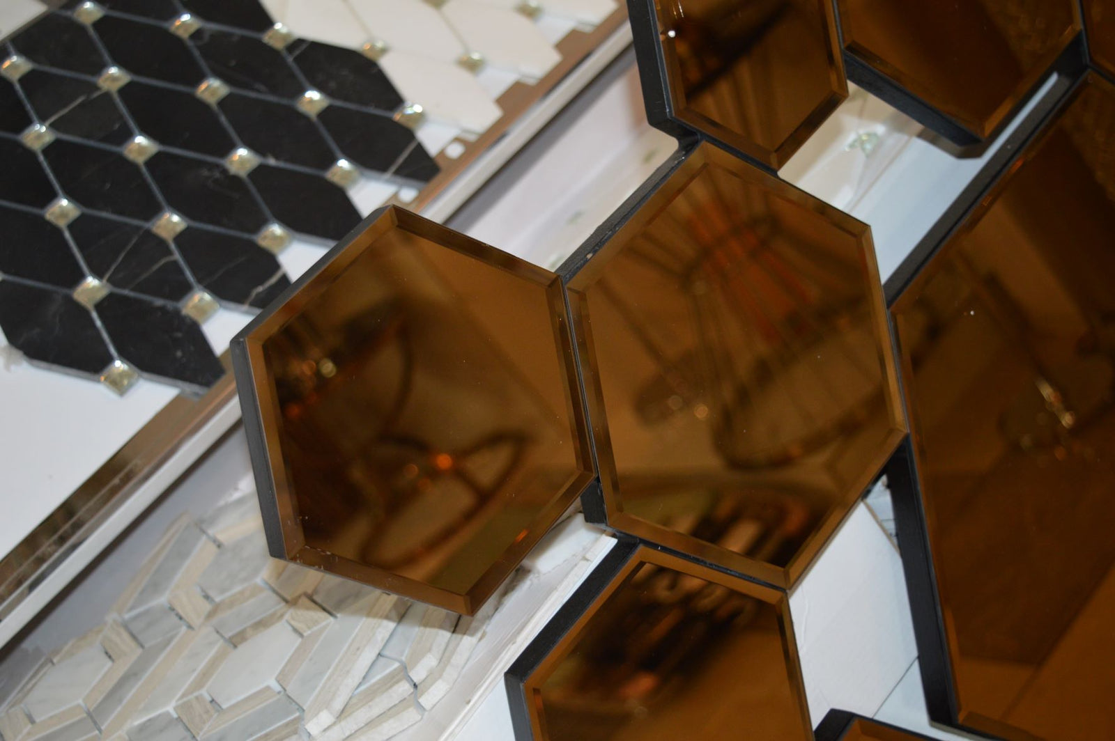 Hexagonal Rosegold and Silver Modern Designer Mirror for Home Decor| Decorative Mirror -120*80cm