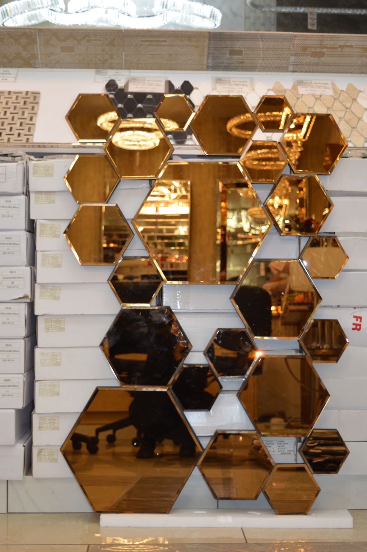 Hexagonal Rosegold and Silver Modern Designer Mirror for Home Decor| Decorative Mirror -120*80cm