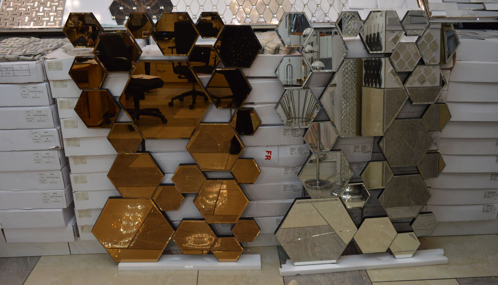 Hexagonal Rosegold and Silver Modern Designer Mirror for Home Decor| Decorative Mirror -120*80cm