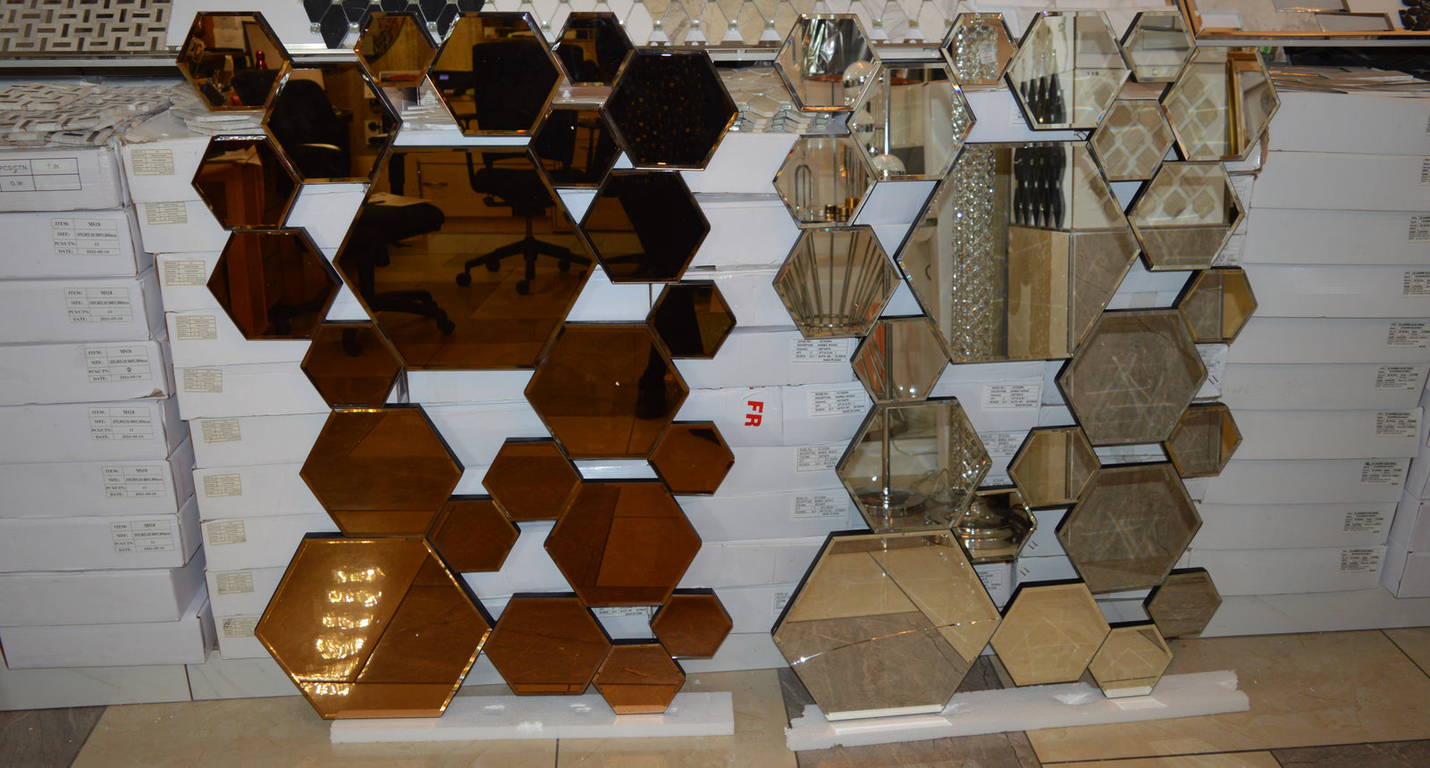 Hexagonal Rosegold and Silver Modern Designer Mirror for Home Decor| Decorative Mirror -120*80cm