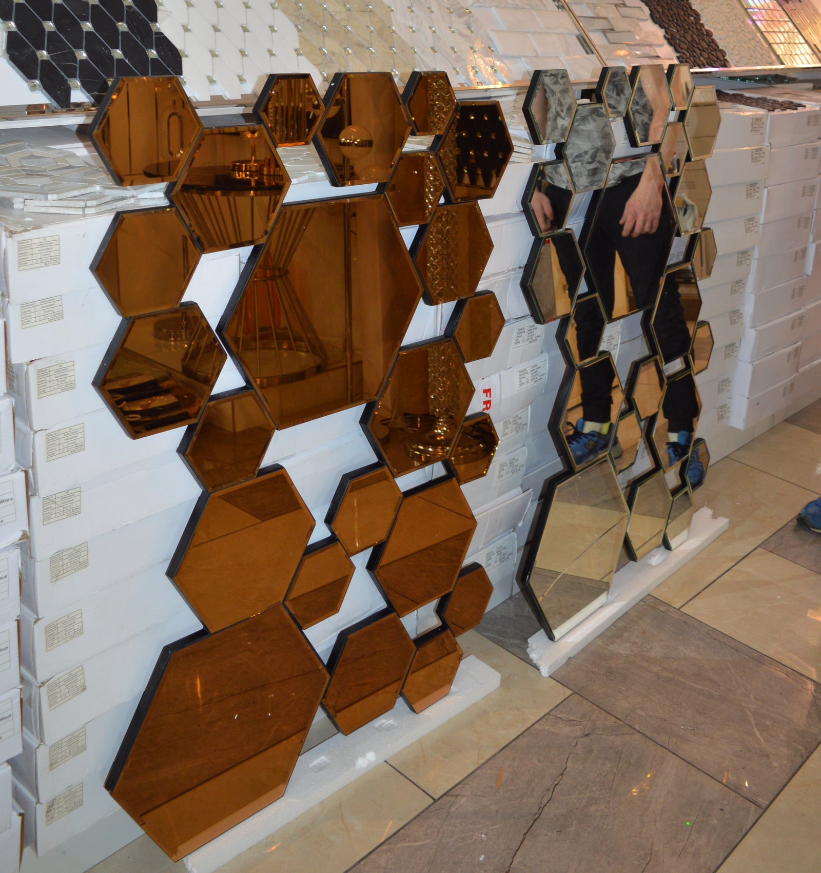 Hexagonal Rosegold and Silver Modern Designer Mirror for Home Decor| Decorative Mirror -120*80cm