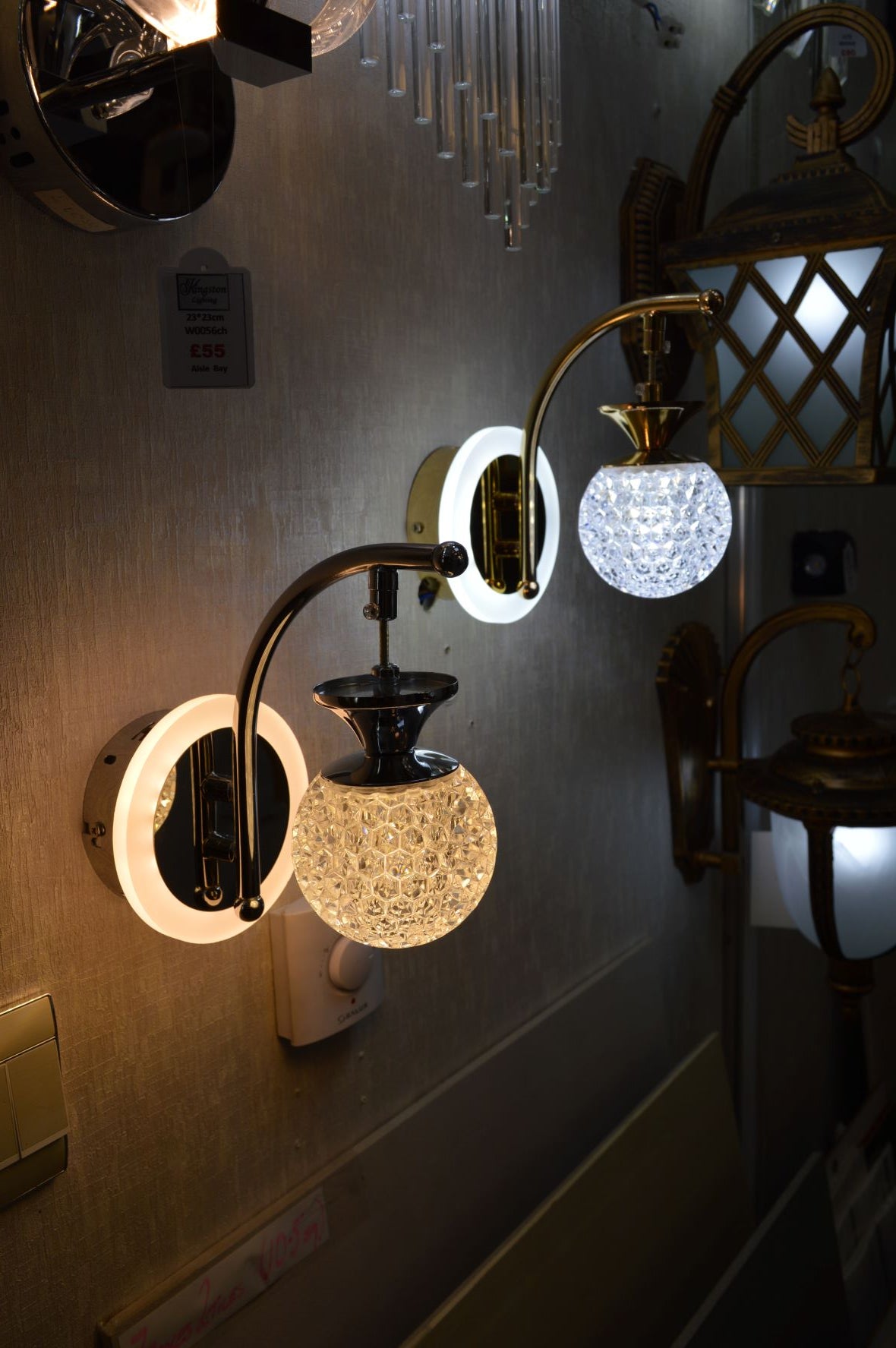 Crystallic Hanging Ball Wall Light with color changing features-W-0201Chrome & Gold