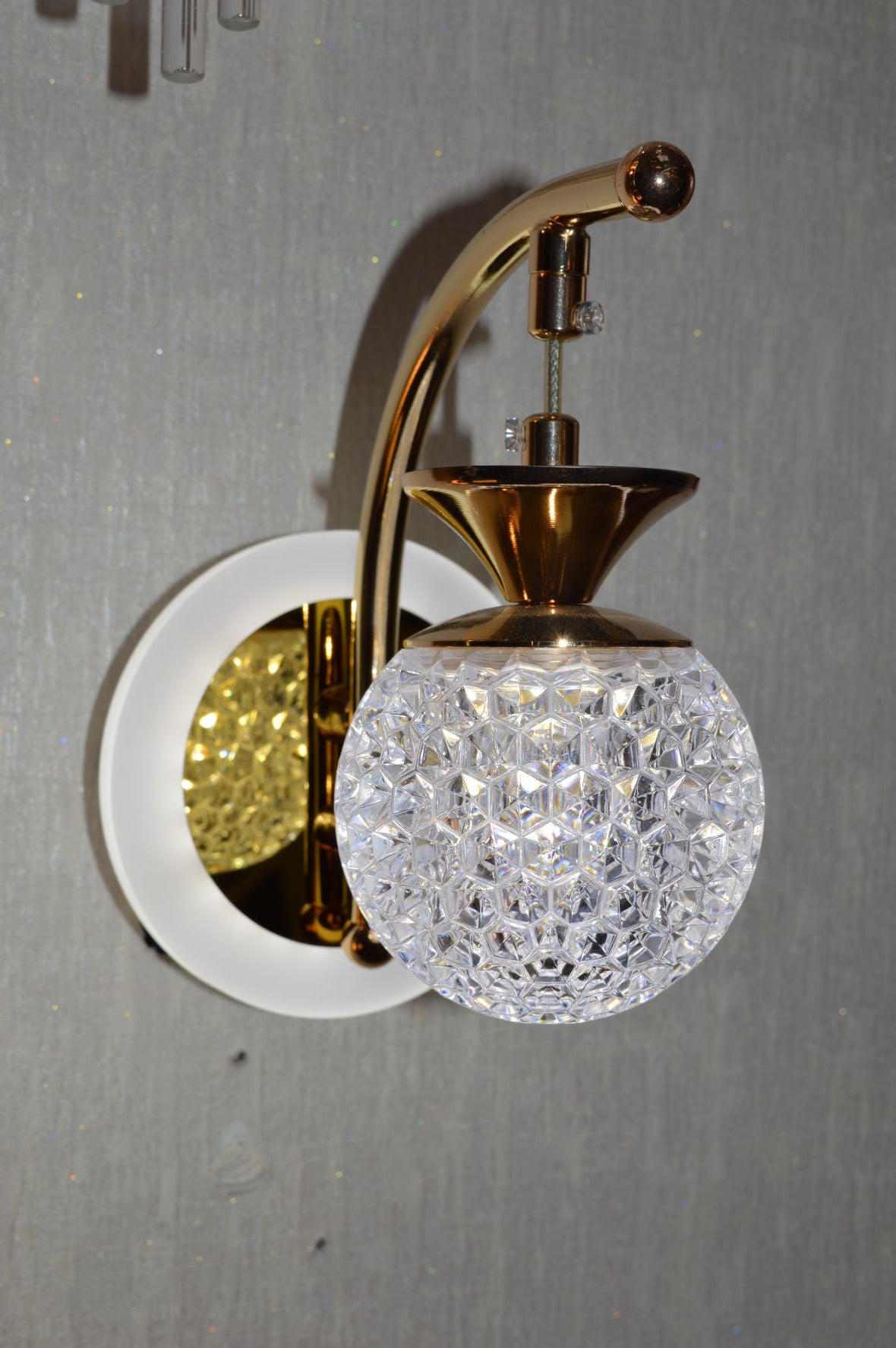 Crystallic Hanging Ball Wall Light with color changing features-W-0201Chrome & Gold