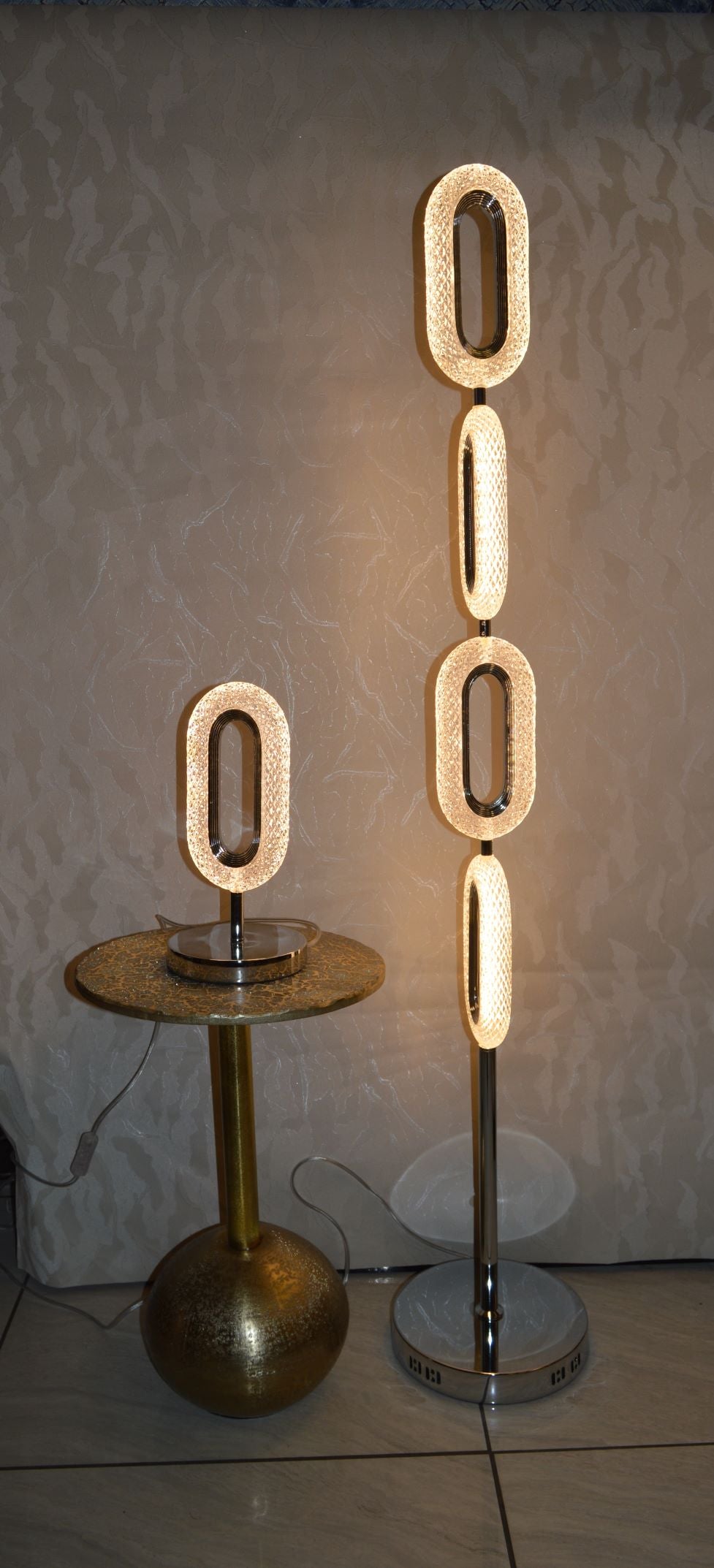 Crystallic Oval Shape Beautiful Warm LED Wall Lights with matching Free Standing Lamps & table lamps -MB2179Chrome & Gold