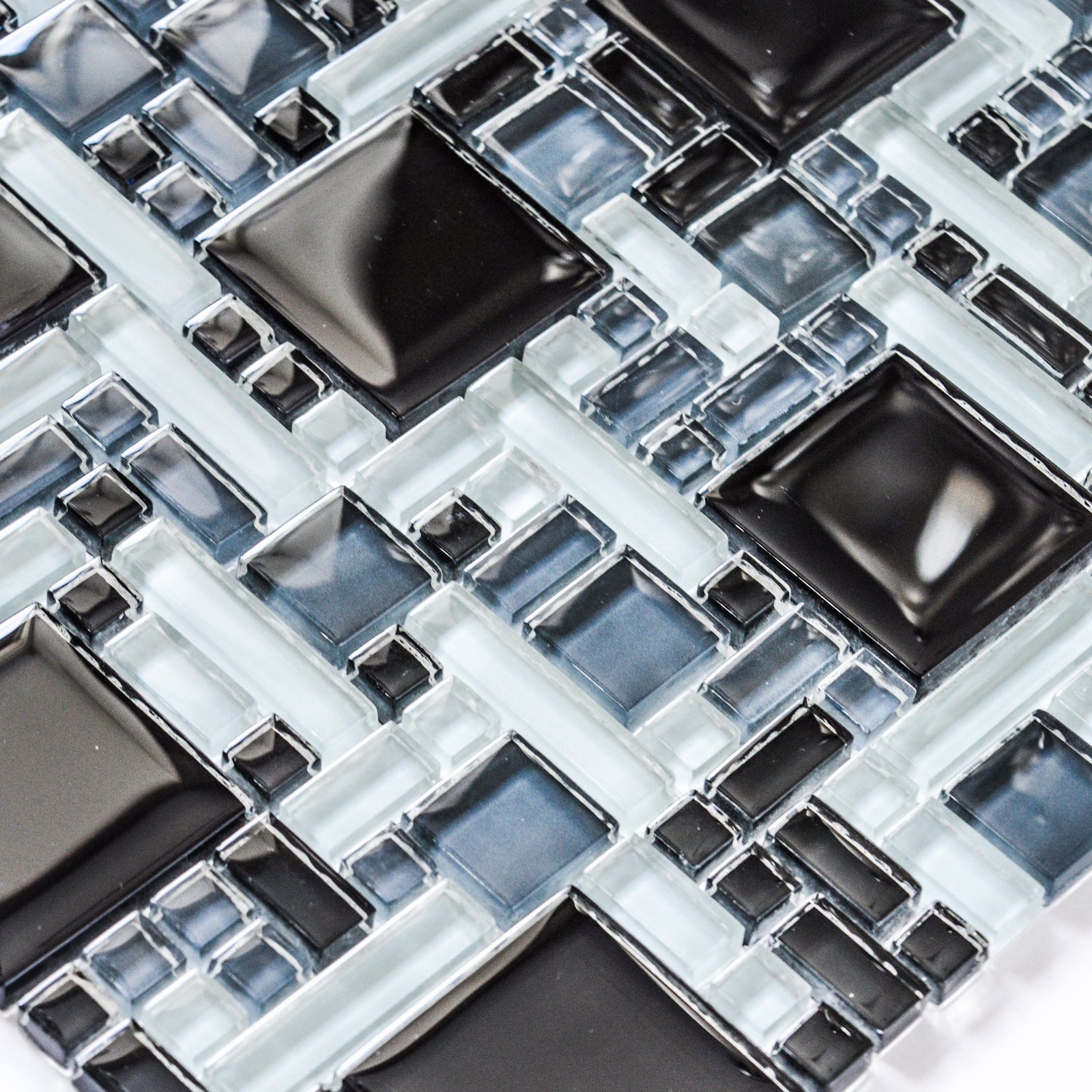 Black, Grey & Light Olive Green Geometric Glass Mosaic Tile-300*300*8mm-11sheets-1m2-Code: 8WYG-06_1