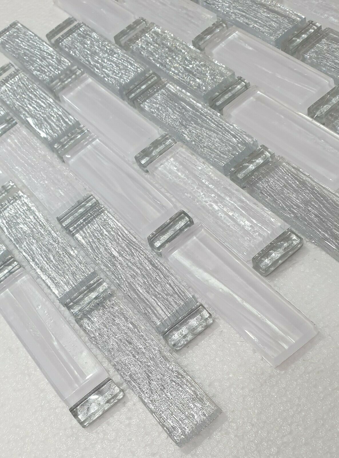 White Silver Foil Glass Mosaic Tile | 1 sheet 300x300x8mm | 11 sheets 1sqm