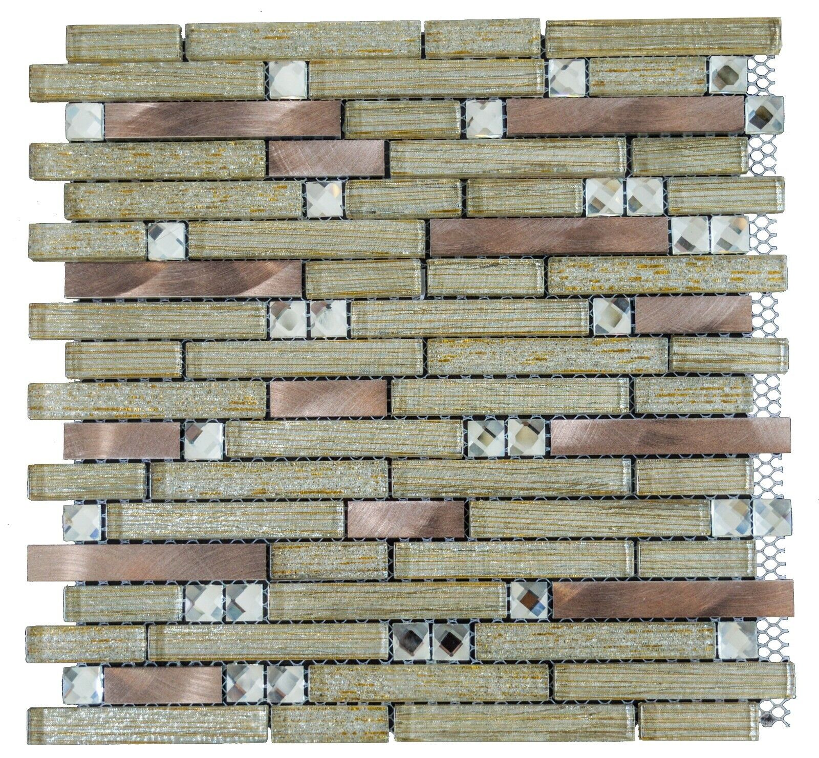 Noir & Grey & Gold Diamanté Glass Mosaic Tiles