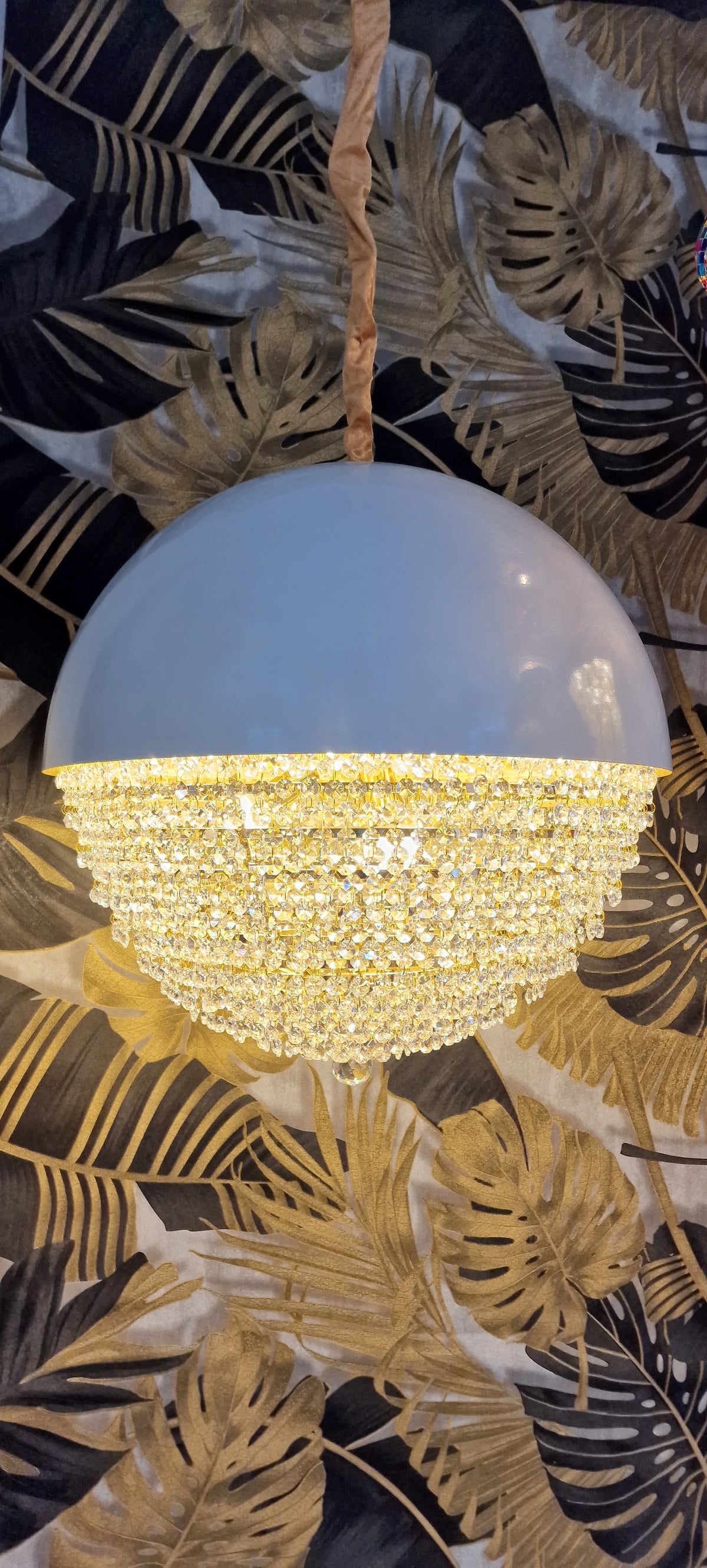 Luxury Black Crystal Dome Pendant Light – Modern LED Chandelier