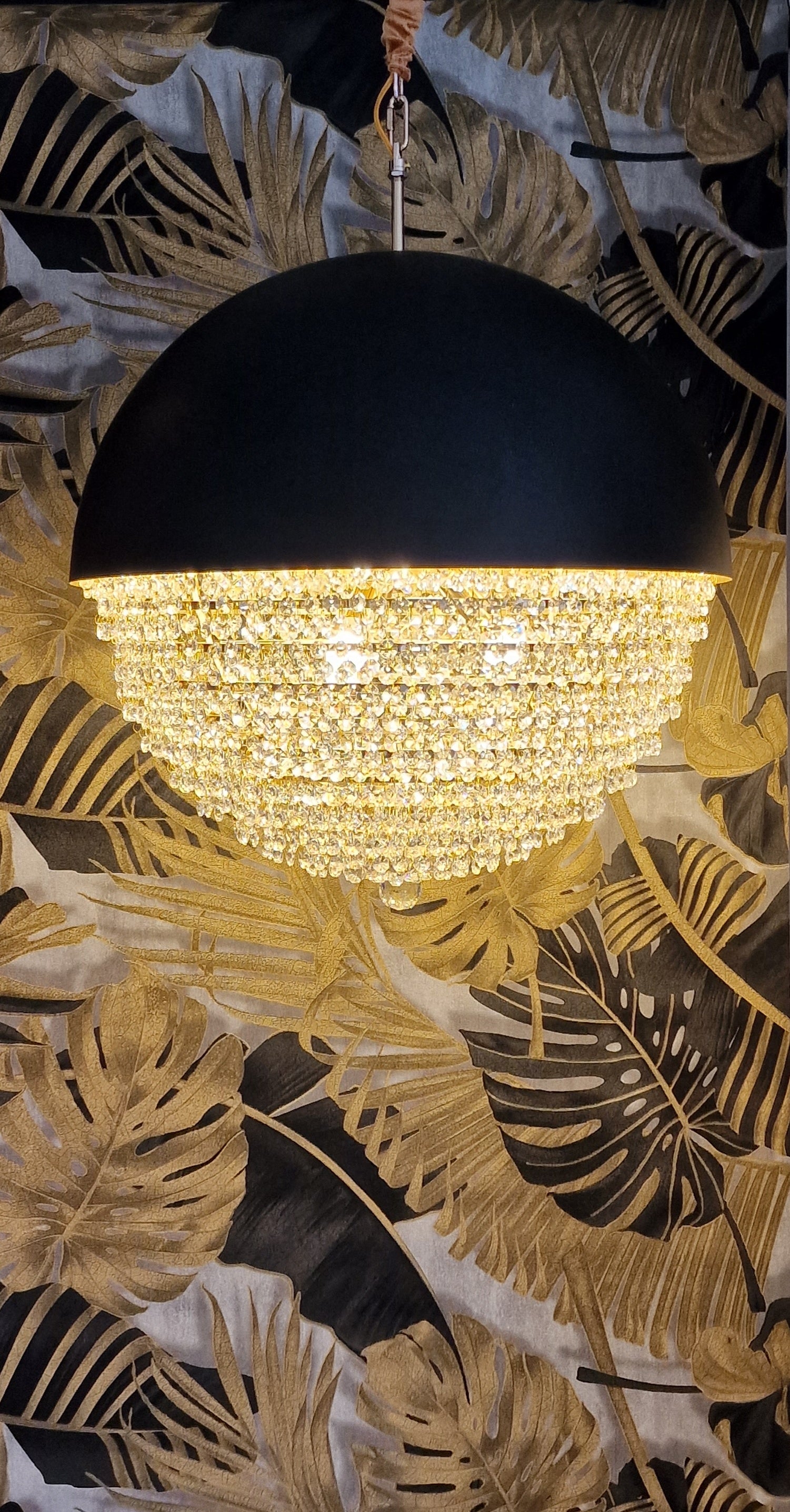 Luxury Black Crystal Dome Pendant Light – Modern LED Chandelier
