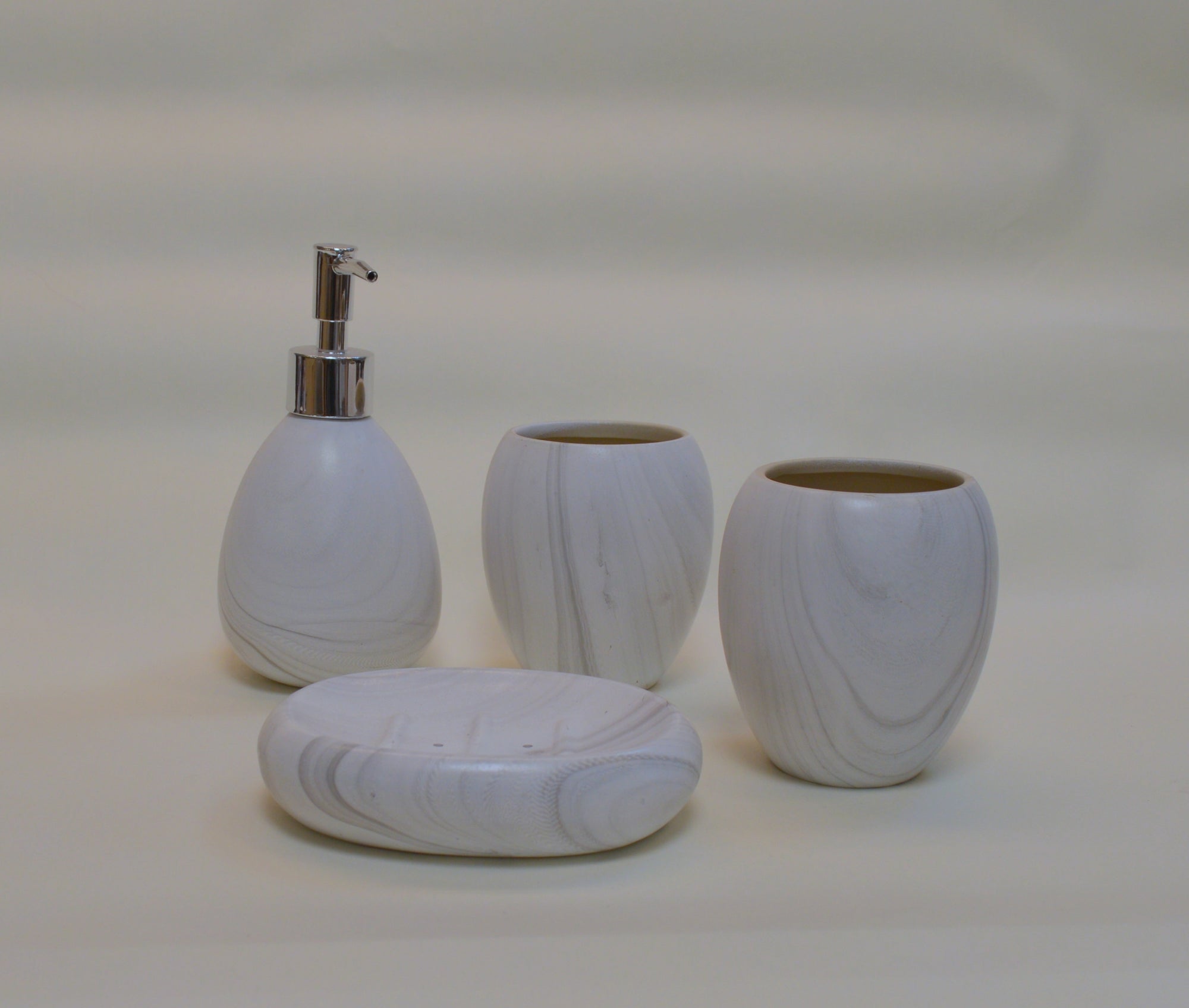 Bathroom Accessories Set, 4 Piece Ceramic & Resin Bath Accessory Set Includes 2Pcs Toothbrush Holder/Tumbler, Liquid Soap or Lotion Dispenser & Soap Dish Bathroom Storage