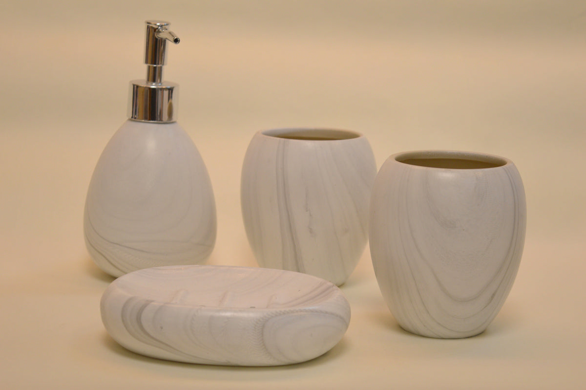 Bathroom Accessories Set, 4 Piece Ceramic & Resin Bath Accessory Set Includes 2Pcs Toothbrush Holder/Tumbler, Liquid Soap or Lotion Dispenser & Soap Dish Bathroom Storage