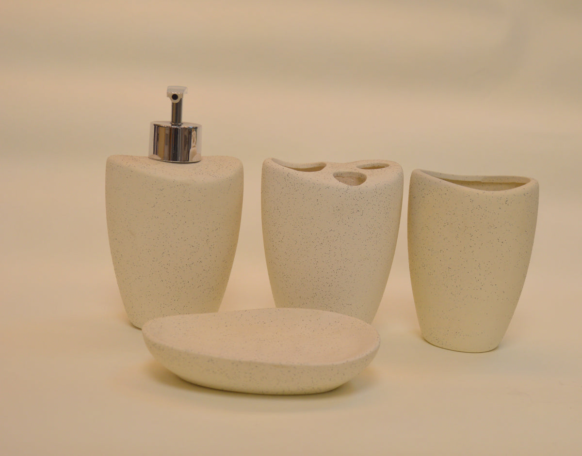 Bathroom Accessories Set, 4 Piece Ceramic & Resin Bath Accessory Set Includes 2Pcs Toothbrush Holder/Tumbler, Liquid Soap or Lotion Dispenser & Soap Dish Bathroom Storage