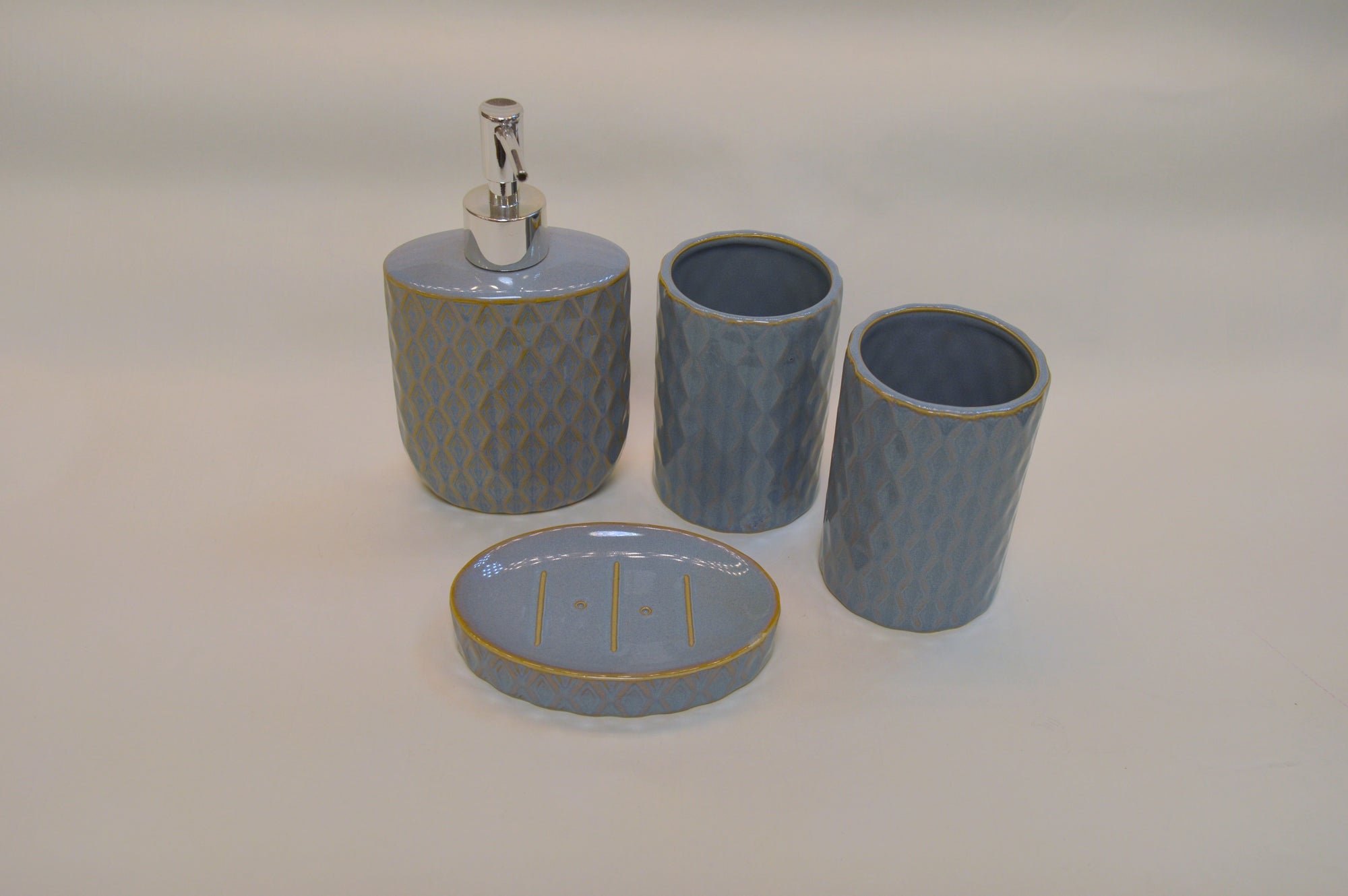 Bathroom Accessories Set, 4 Piece Ceramic & Resin Bath Accessory Set Includes 2Pcs Toothbrush Holder/Tumbler, Liquid Soap or Lotion Dispenser & Soap Dish Bathroom Storage